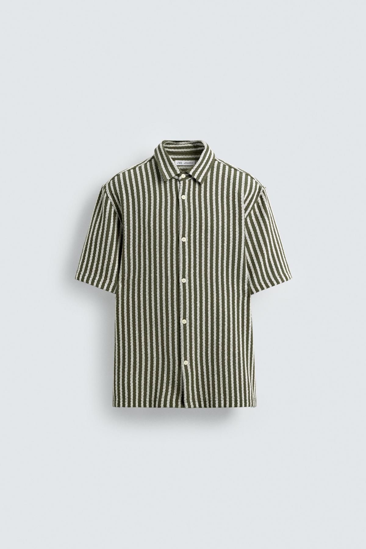 자라 스트라이프 자카드 레귤러핏 반팔 셔츠 5545/501 KHAKI - 메인 이미지