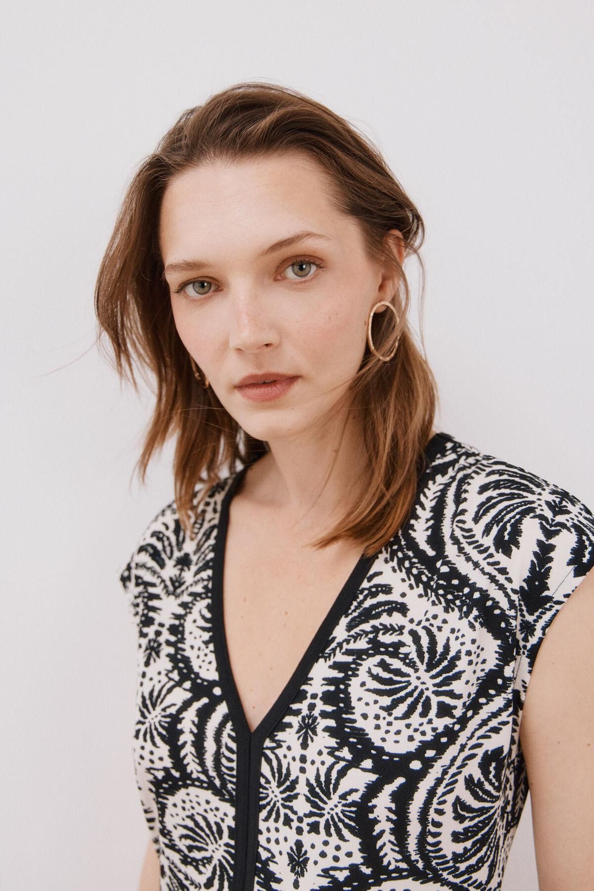 꼬르떼피엘 테크니컬 패턴 브이넥 미디 원피스 5202672 ESTAMPADO BLANCO - 상세 이미지 2