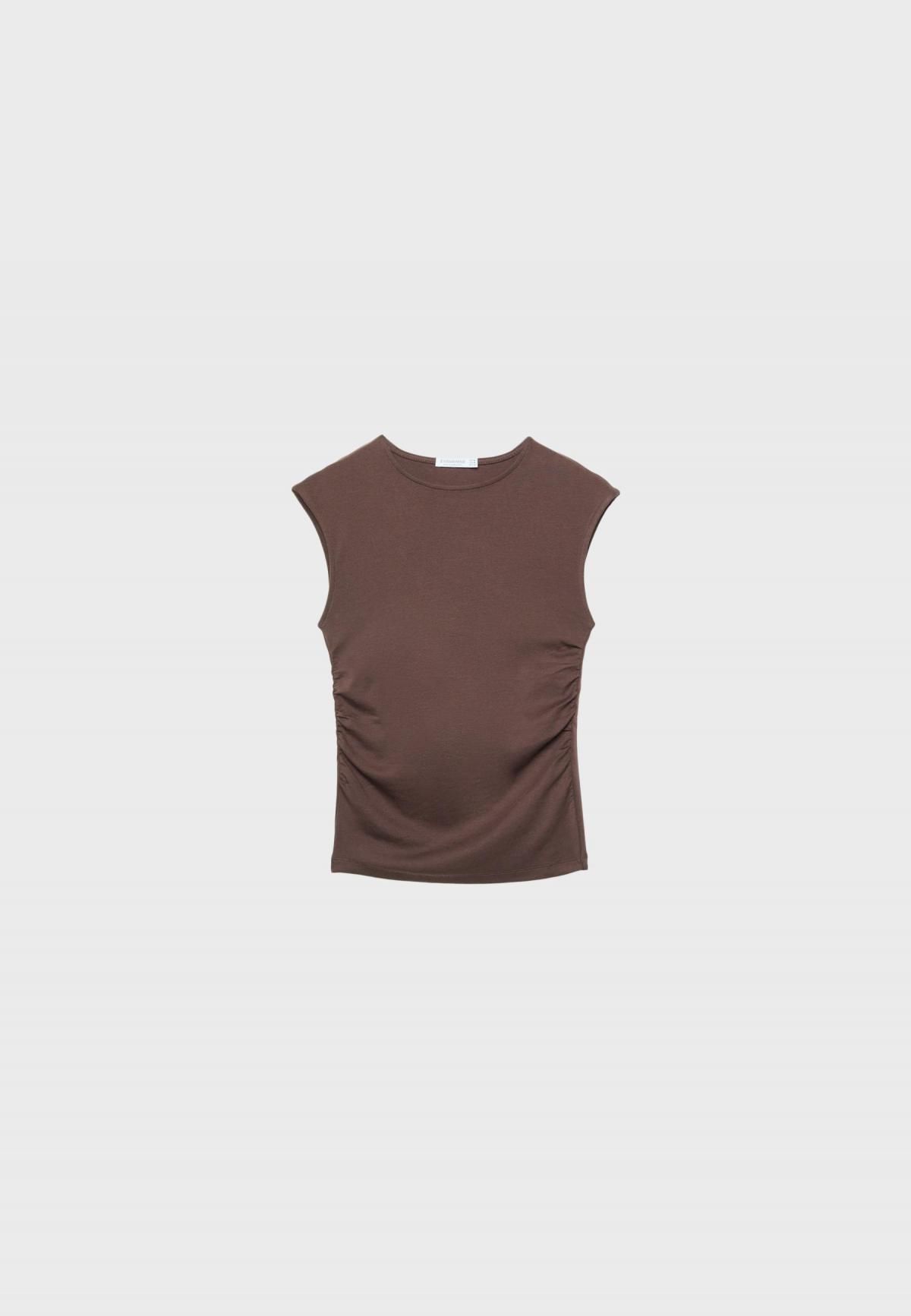 스트라디바리우스 슬림핏 셔링 라운드넥 민소매 티셔츠 2529/701 BROWN - 메인 이미지