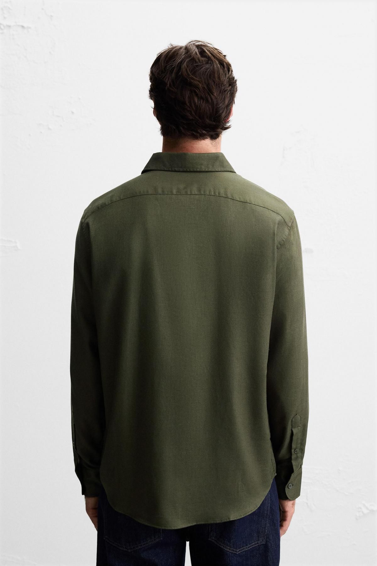 자라 이지케어 텍스처 그린 긴팔 셔츠 7545/710 DARK KHAKI - 상세 이미지 4