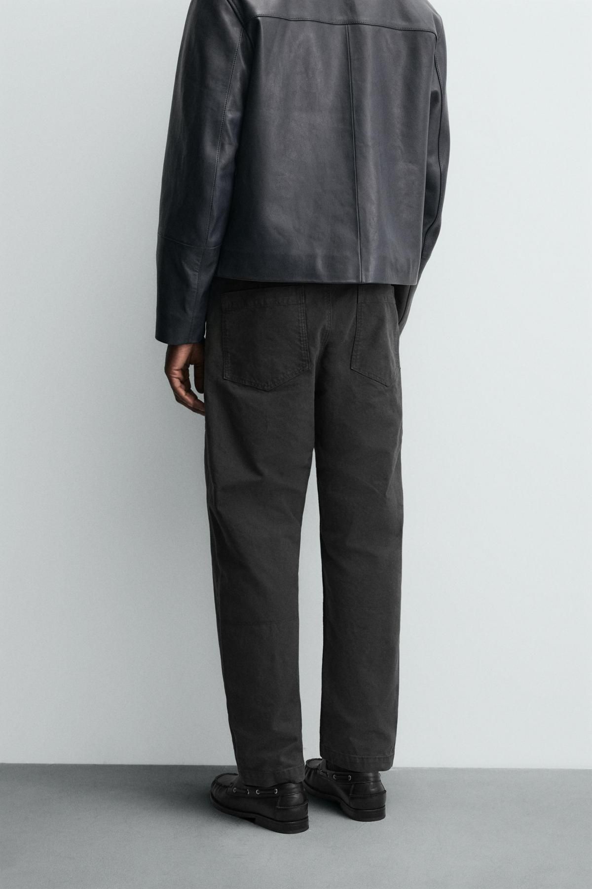 자라 워시드 코튼 스트레이트 레그 팬츠 7147/435 DARK GREY - 상세 이미지 4