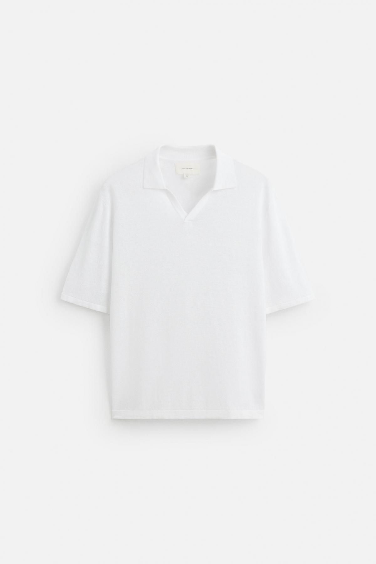 자라 친환경 헴프 니트 반팔 폴로셔츠 2142/421 WHITE - 상품 이미지
