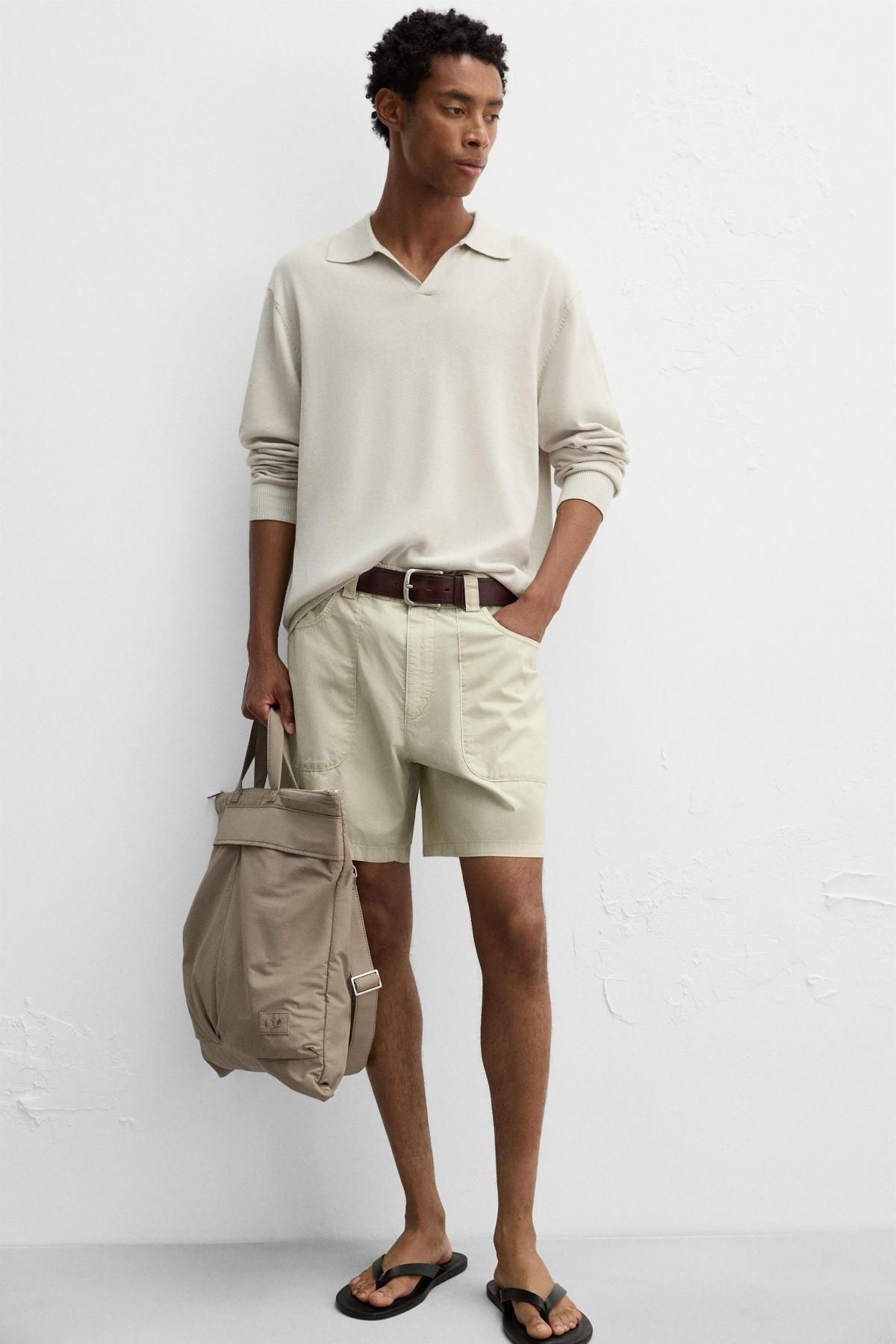 자라 워시드 코튼 레귤러핏 버뮤다 반바지 8527/303 LIGHT BEIGE 이미지 6