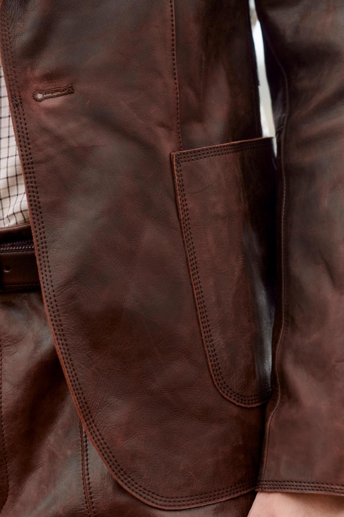 자라 한정판 빈티지 워시드 레더 수트 블레이저 5479/700 BROWN - 상세 이미지 5