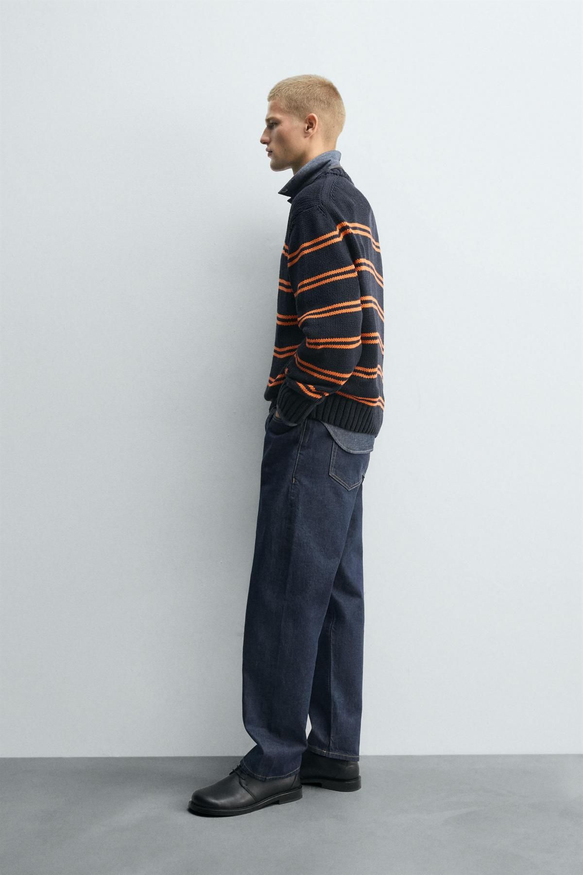 자라 자카드 스트라이프 라운드 니트 스웨터 6771/305 NAVY BLUE - 상세 이미지 5