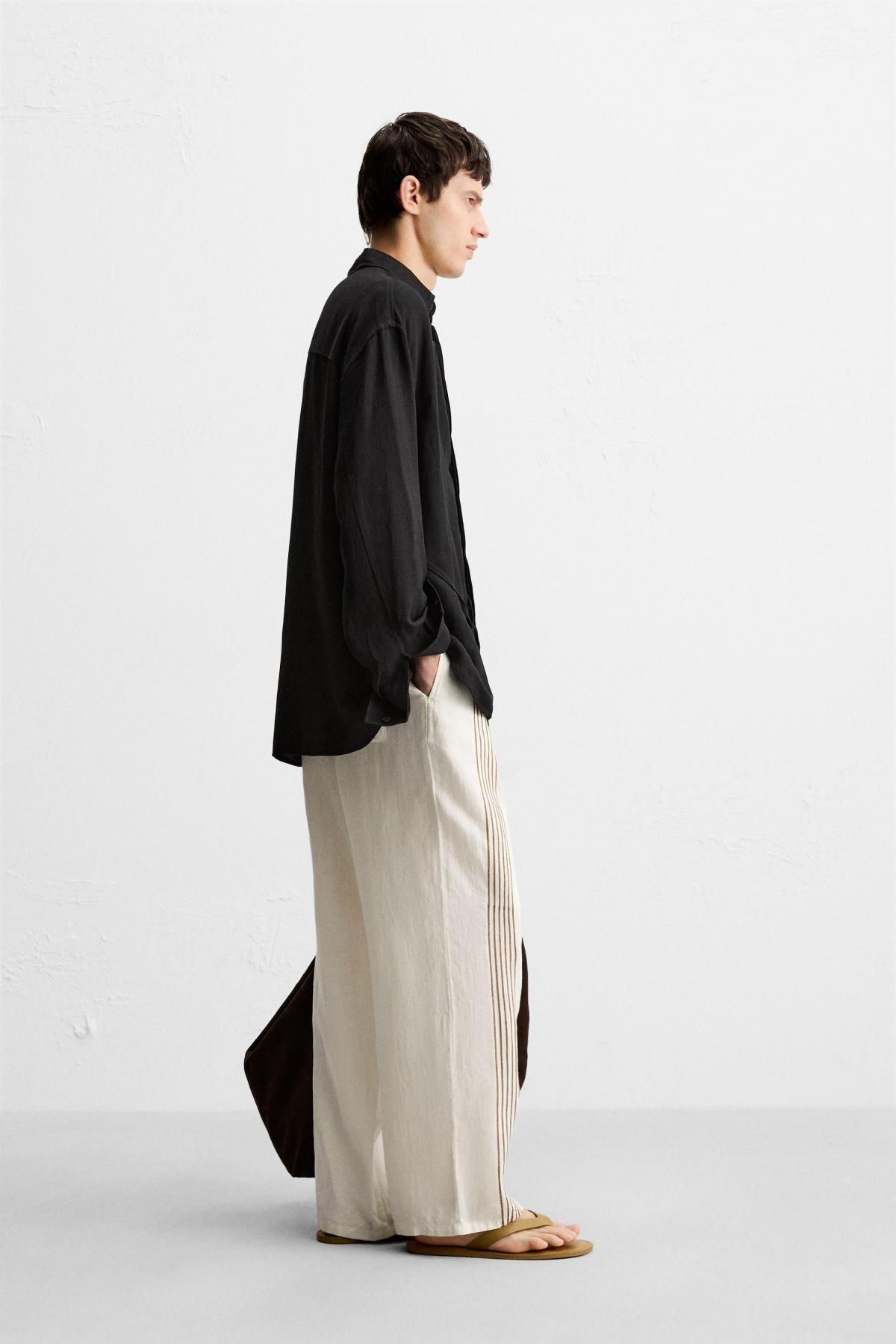 자라 리넨 와이드 자수 밴딩 팬츠 1618/302 OYSTER-WHITE - 상세 이미지 4