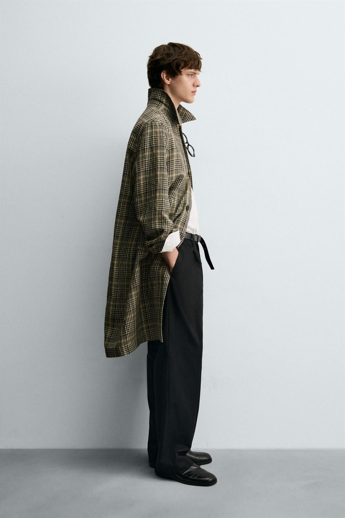 자라 체크 울 린넨 싱글 코트 0706/109 BROWN - 상세 이미지 5