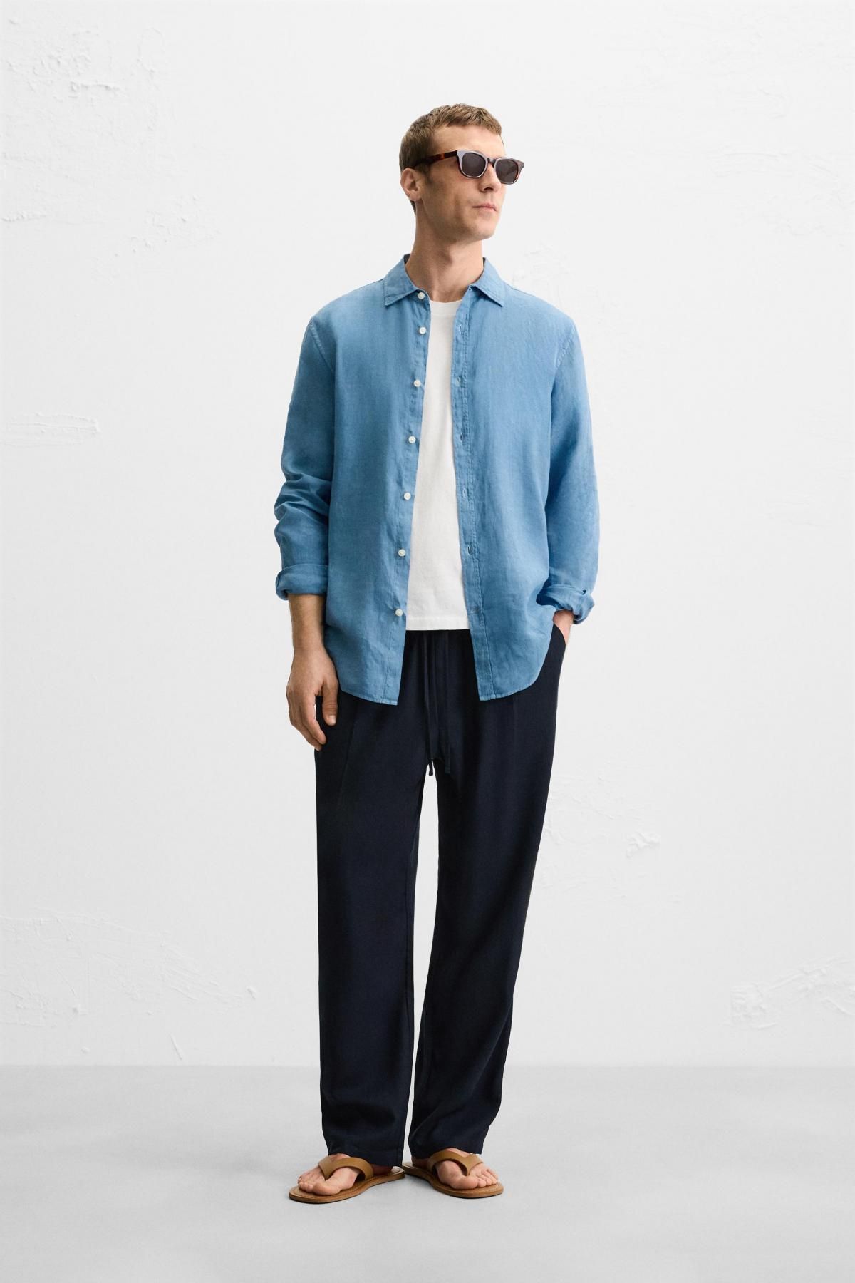 자라 릴렉스핏 라이오셀 와이드 팬츠 4391/310 NAVY BLUE - 상세 이미지 2