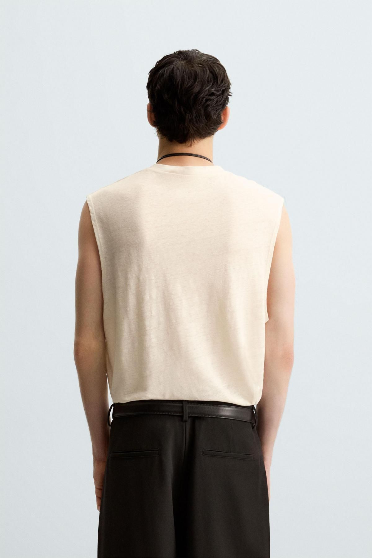 자라 리넨 민소매 라운드넥 티셔츠 0722/304 ECRU - 상세 이미지 4