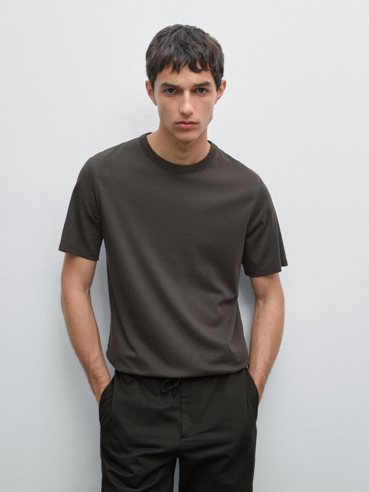 마시모두띠 미니멀 코튼블렌드 반팔 티셔츠 1414/207 CHARCOAL GREY - 상세 이미지 3