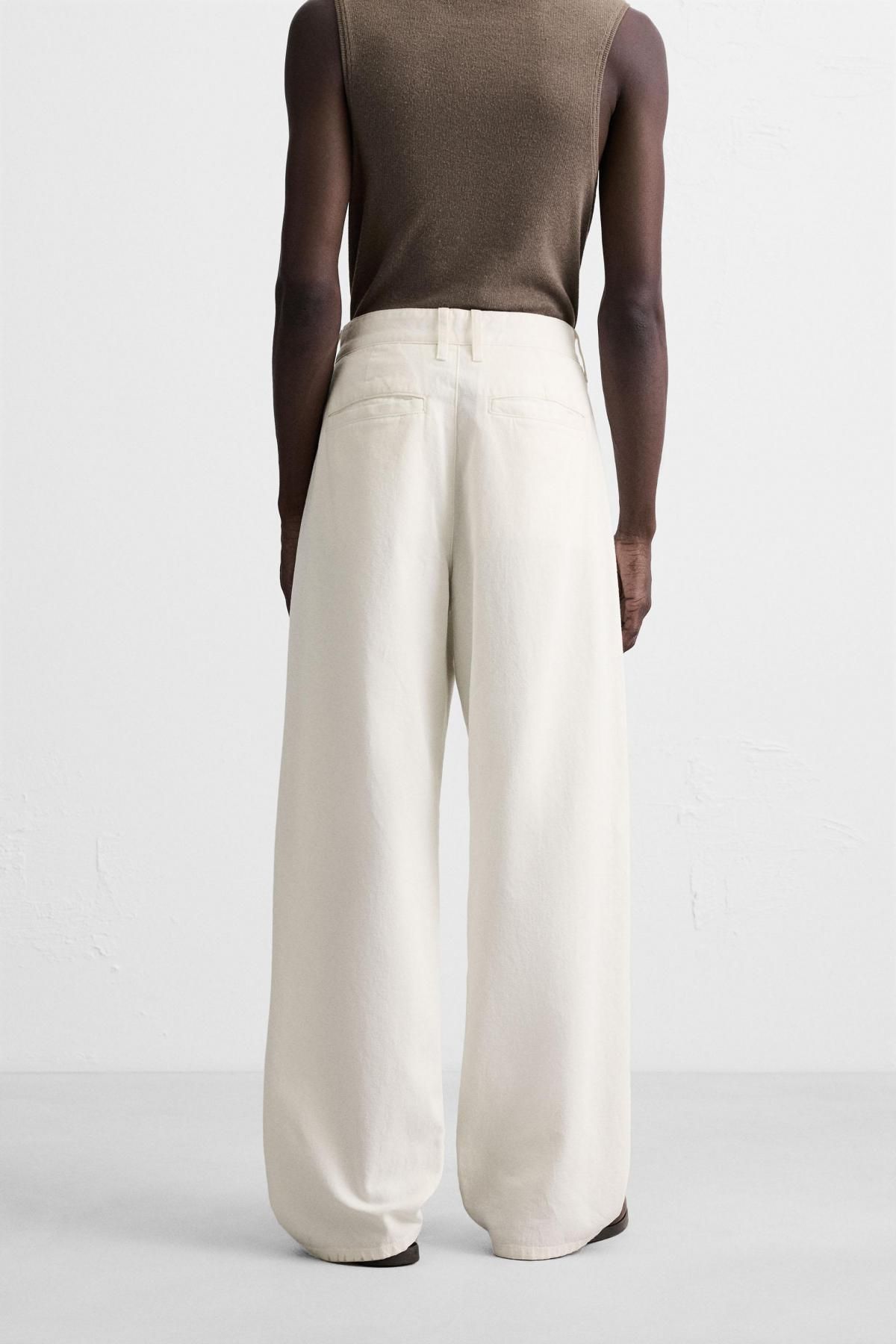 자라 와이드핏 코튼 헴프 치노 팬츠 9942/350 WHITE - 상세 이미지 3