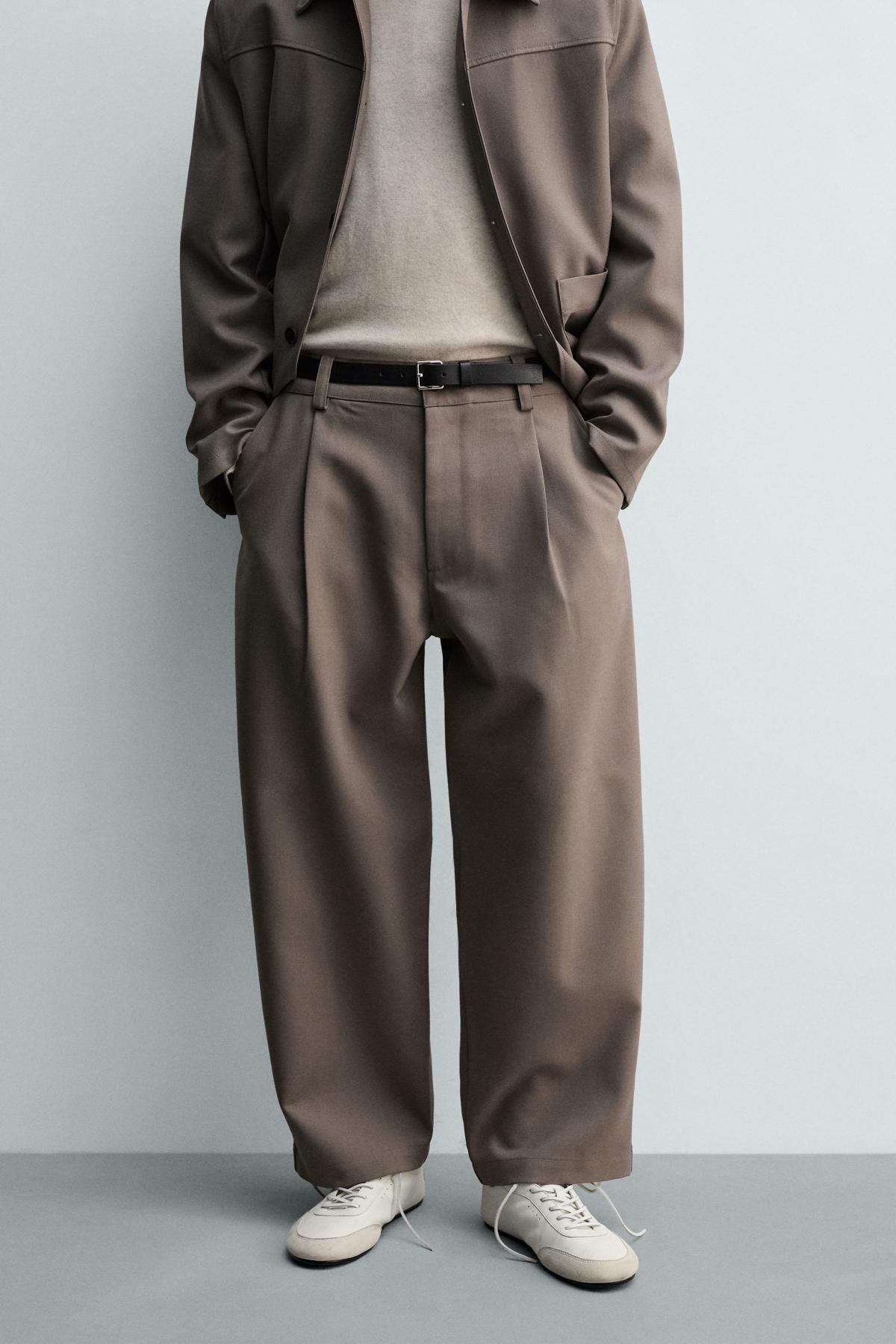 자라 미니멀 벌룬핏 테크니컬 울 와이드 슬랙스 팬츠 5854/180 MINK - 상품 이미지