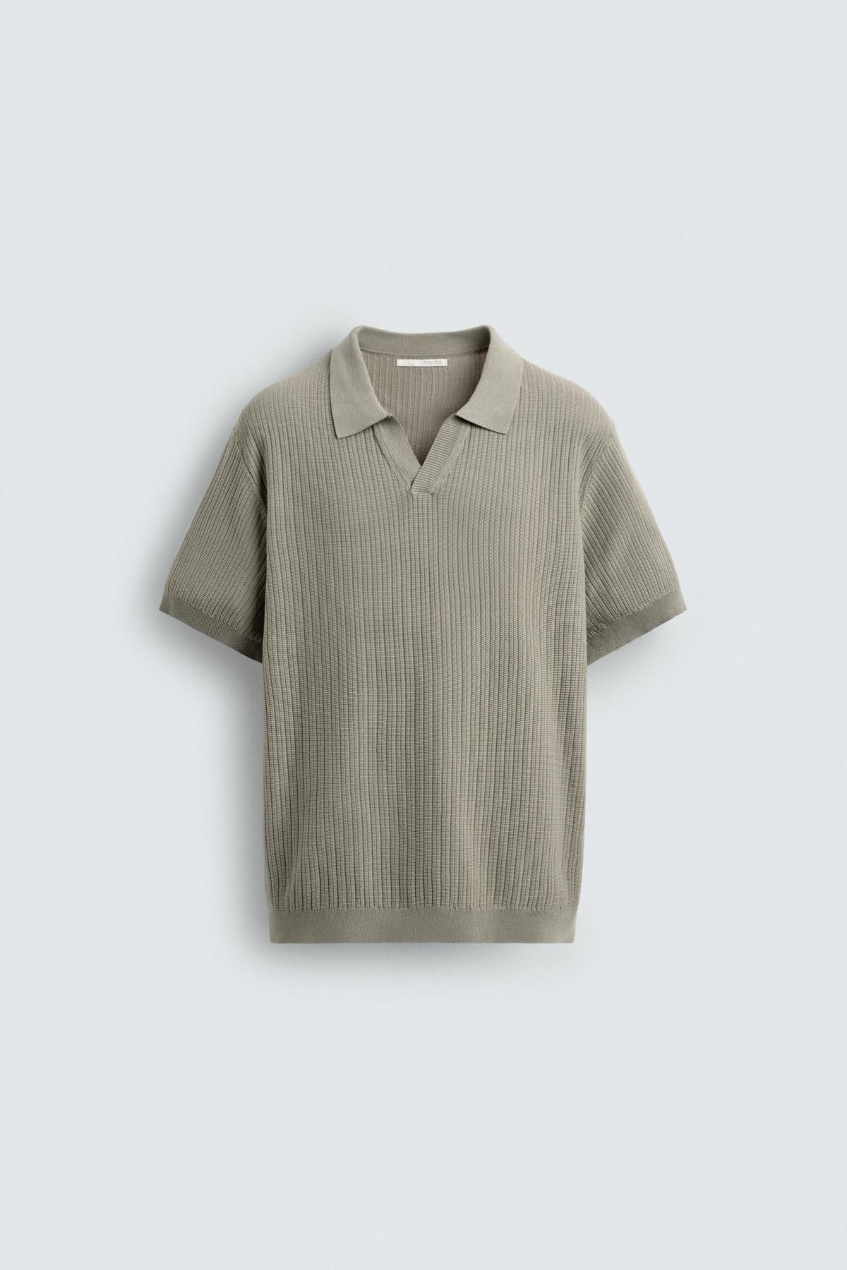 자라 미니멀 골지 니트 반팔 폴로 셔츠 9598/307 BEIGE / GREEN - 메인 이미지