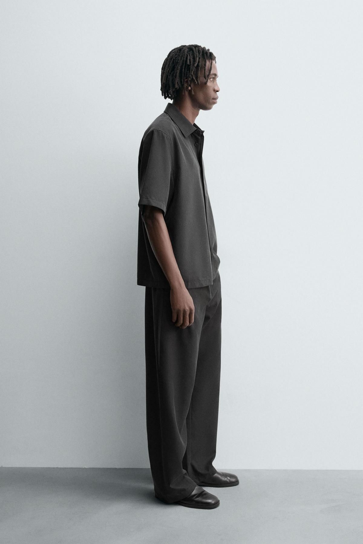 자라 미니멀 릴렉스핏 플루이드 반팔 셔츠 1437/391 DARK GREY - 상세 이미지 5