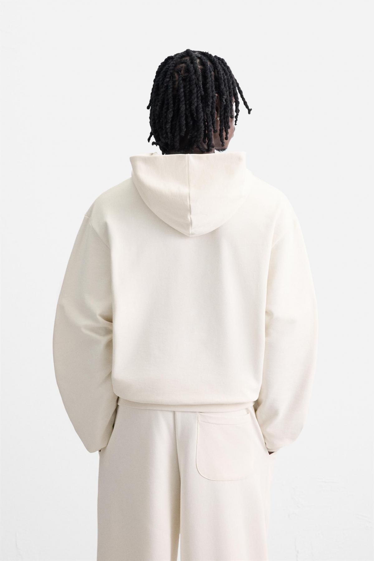 자라 베이직 오버핏 아이보리 코튼 후드 스웨트셔츠 0761/370 OYSTER-WHITE - 상세 이미지 4