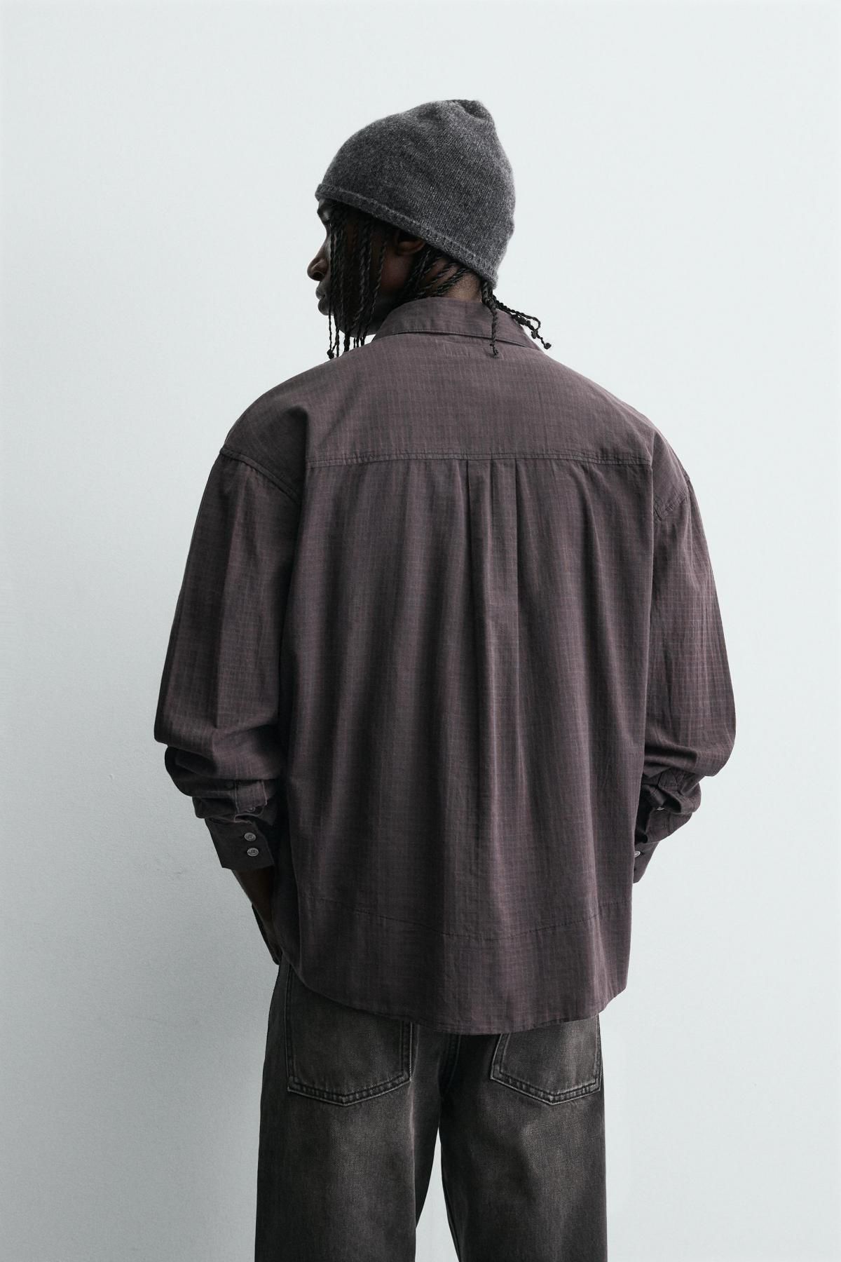 자라 테크니컬 릴랙스핏 체크 긴팔 셔츠 6987/375 BLACK / BROWN - 상세 이미지 4