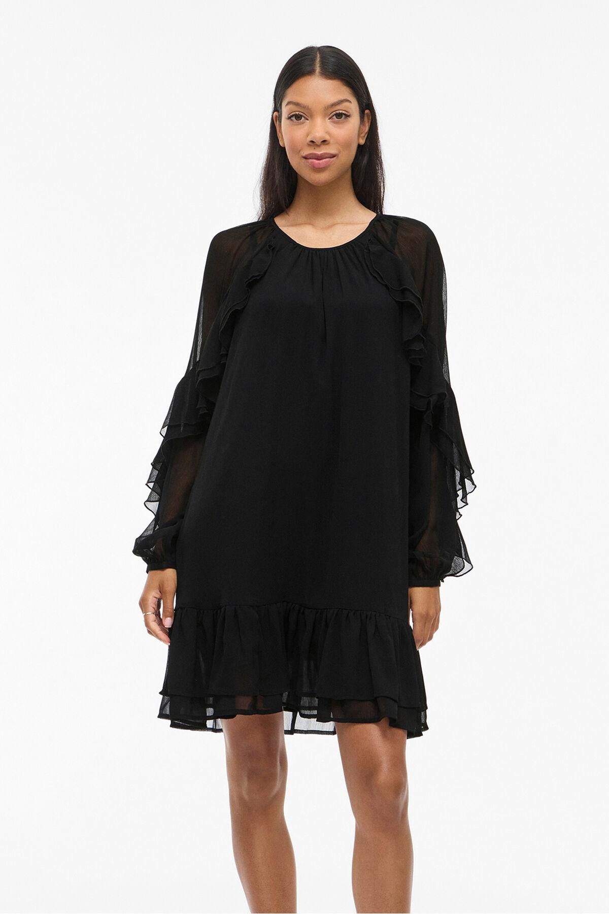 빌라 블랙 러플 쉬폰 미니 원피스 6442233 NEGRO - 상세 이미지 4