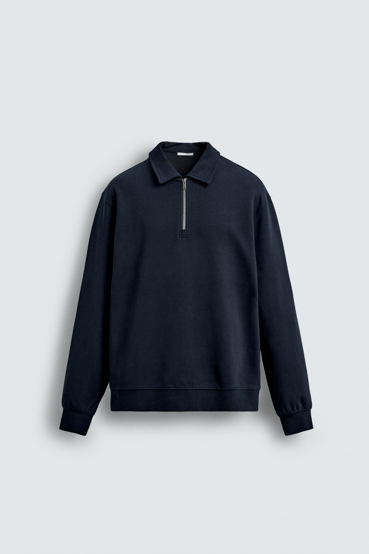 자라 테크니컬 인터록 하프집업 긴팔 폴로셔츠 4092/380 NAVY BLUE - 상품 이미지