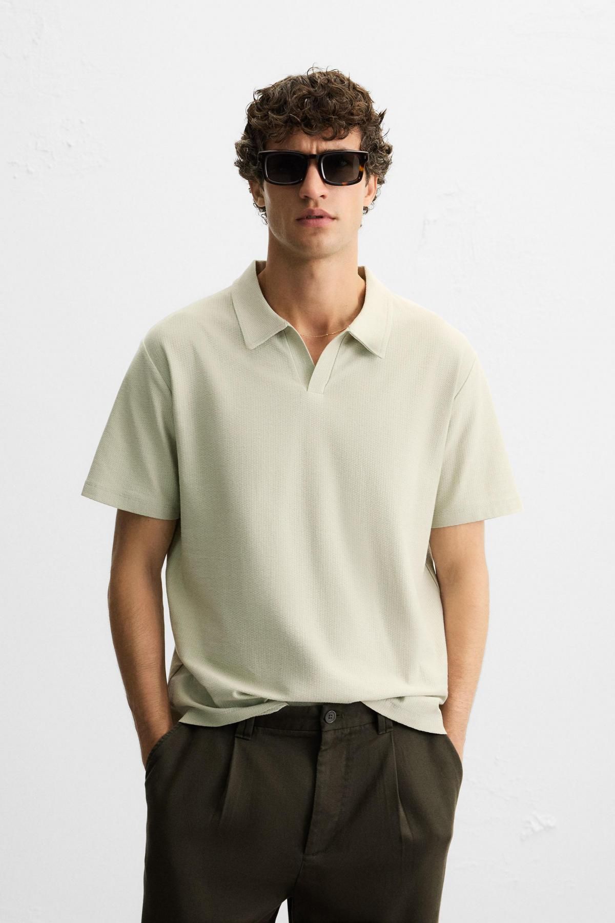자라 텍스처 미니멀 반팔 폴로 셔츠 5372/301 LIGHT GREEN - 상세 이미지 3