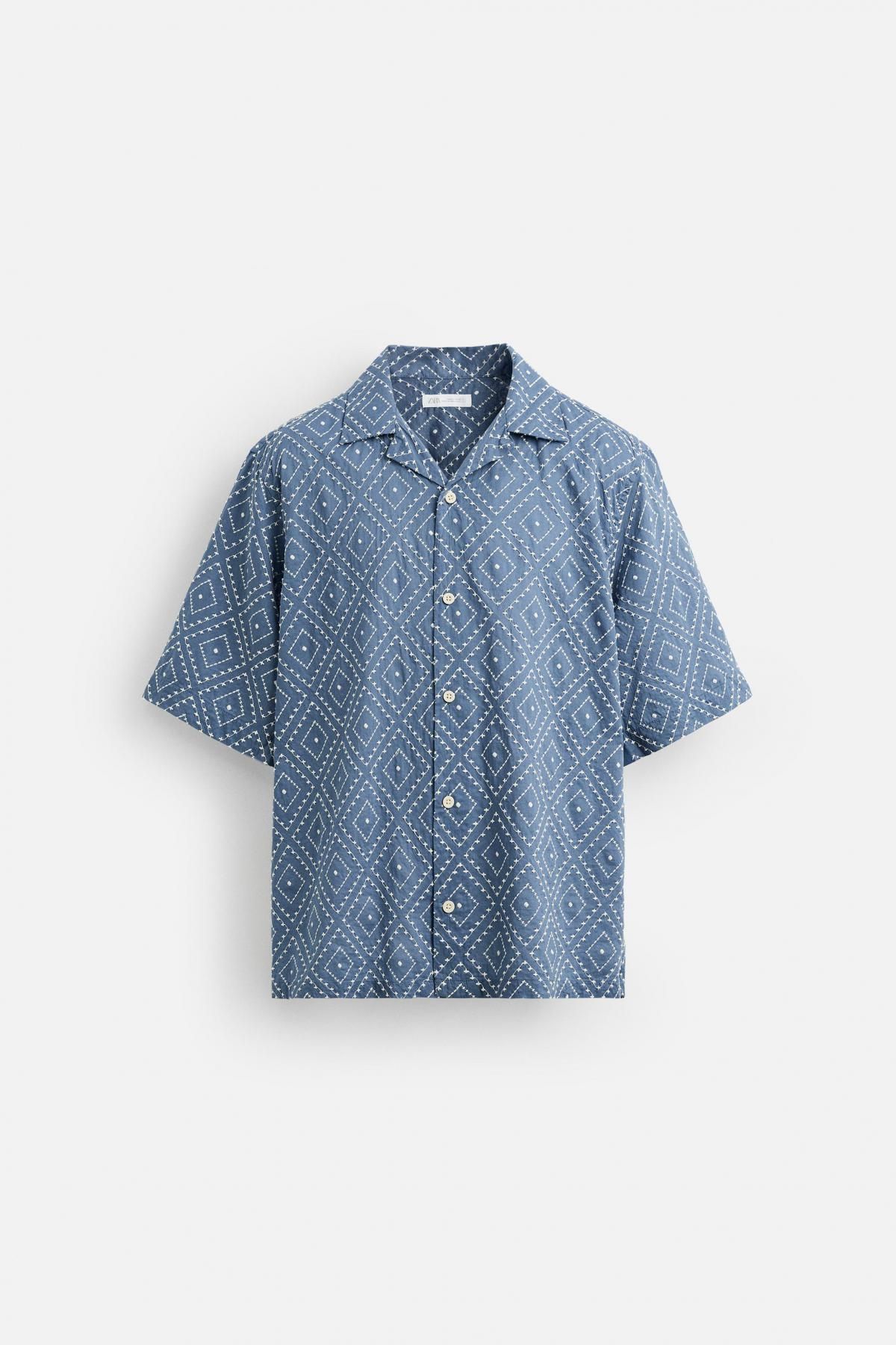 자라 캠프카라 릴렉스핏 패턴 반팔 셔츠 1063/308 BLUE - 메인 이미지