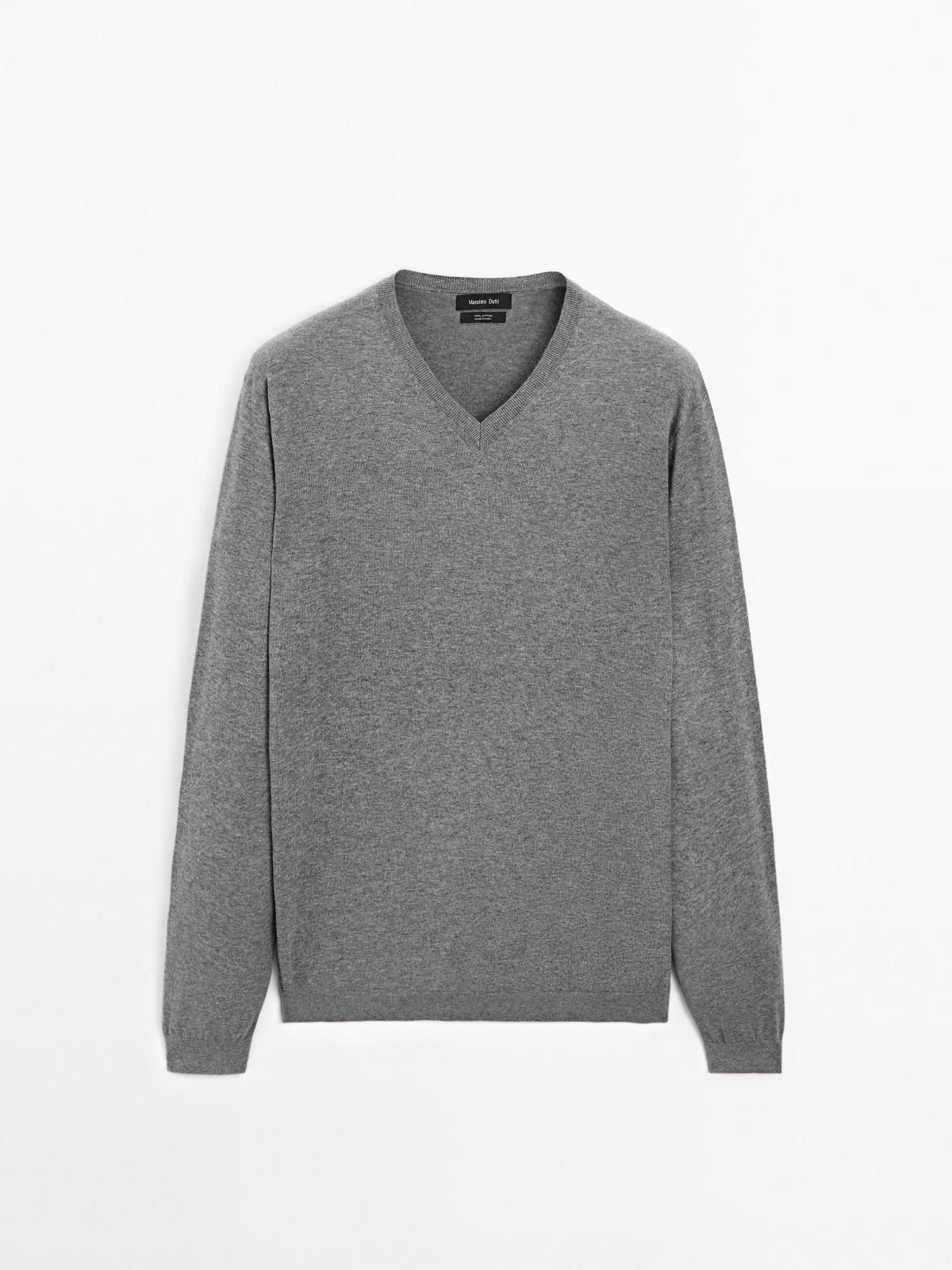 마시모두띠 미니멀 라이트그레이 V넥 니트 스웨터 0942/201 ANTHRACITE GREY - 메인 이미지
