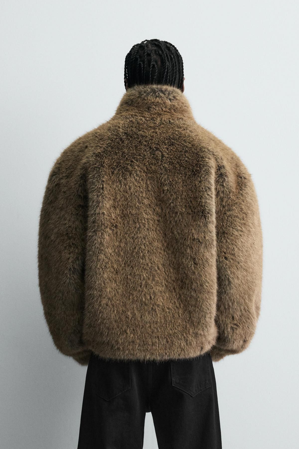 자라 테크니컬 퍼 숏코트 남성 브라운 집업 하이넥 0993/703 BROWN - 상세 이미지 4
