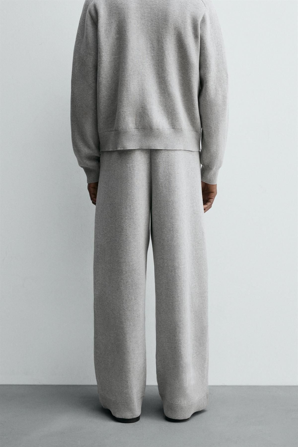 자라 컴팩트 코튼 블렌드 와이드 니트 팬츠 4696/313 GREY MARL - 상세 이미지 3