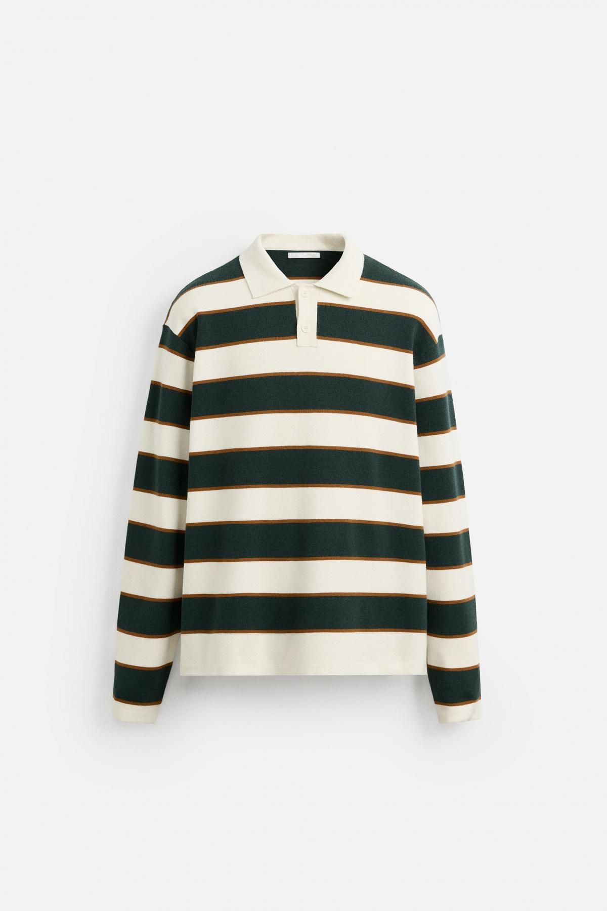 자라 스트라이프 소프트 니트 폴로 셔츠 5536/320 GREEN STRIPE - 상품 이미지