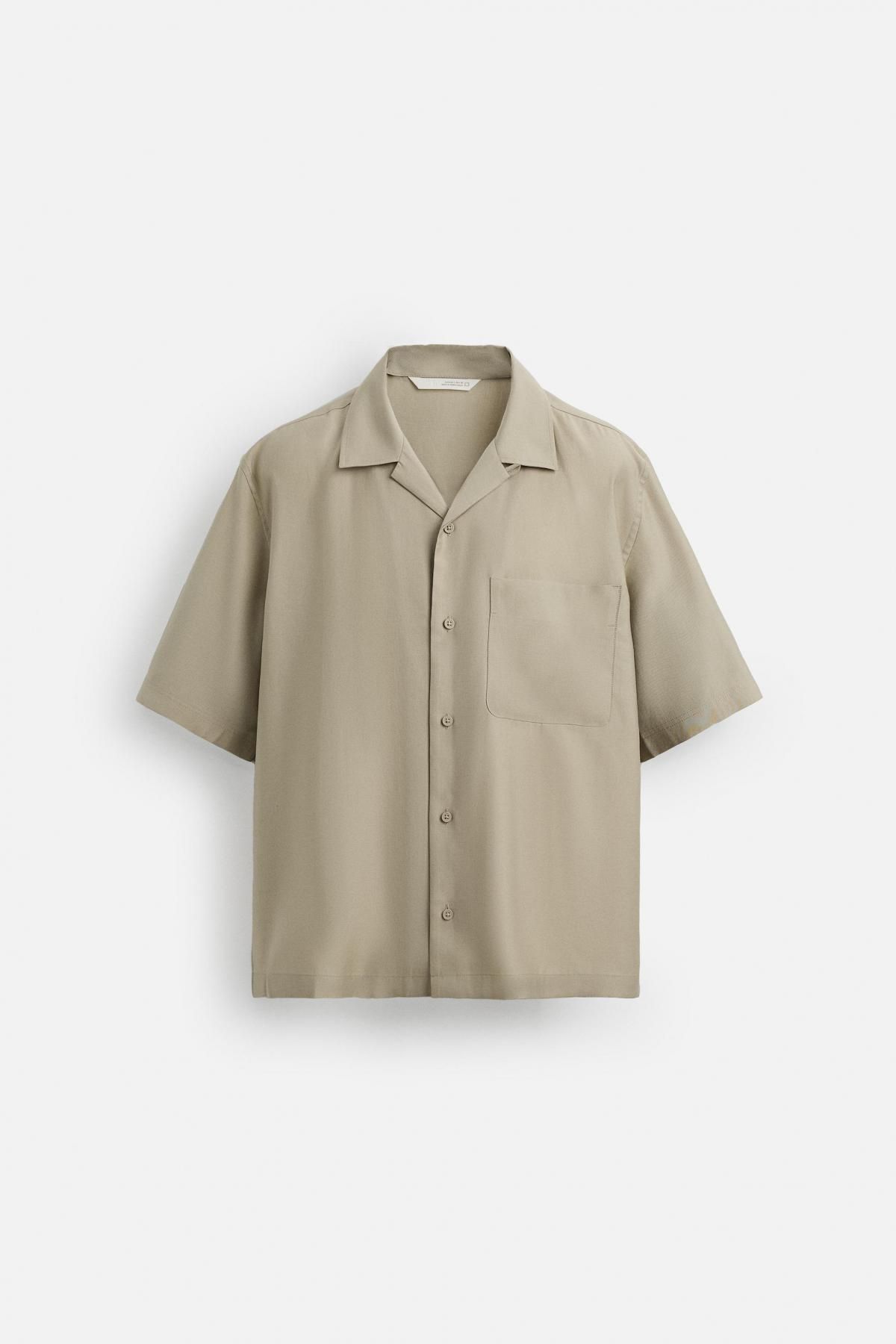 자라 테크니컬 라이트베이지 릴렉스핏 라이오셀 반팔 셔츠 1195/430 OLIVE GREEN - 메인 이미지