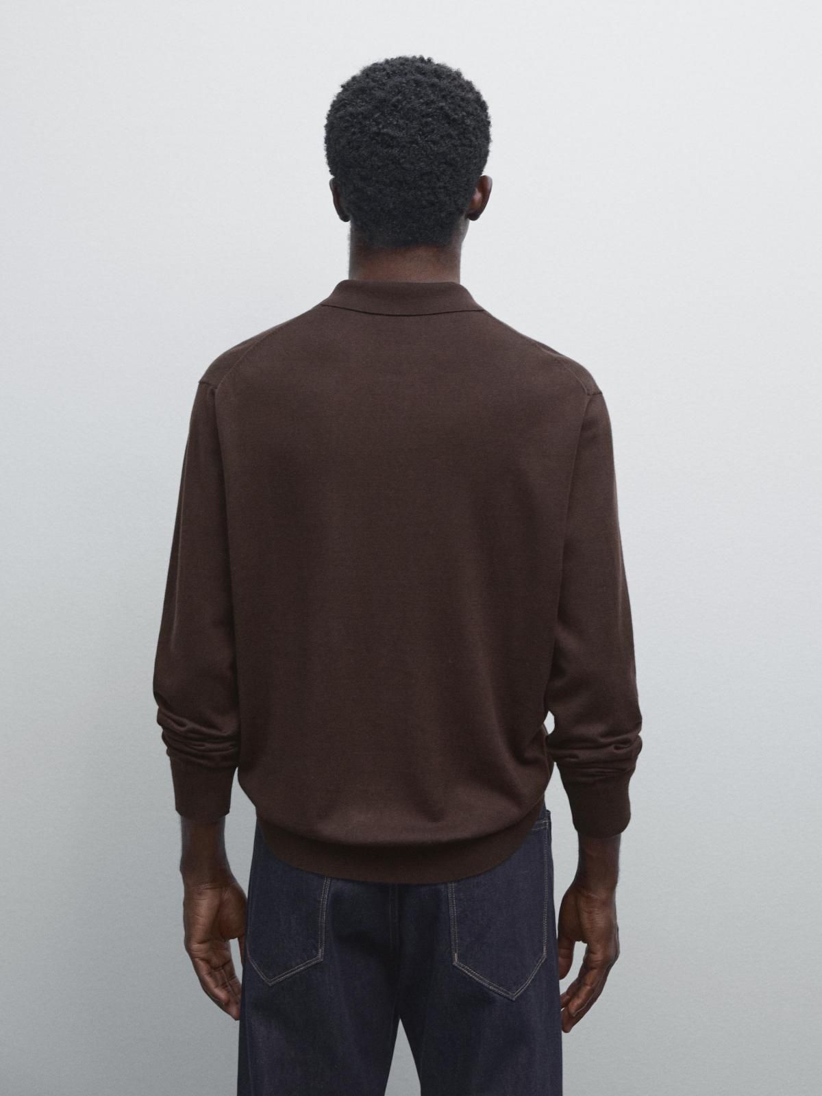 마시모두띠 브라운 미니멀 코튼블렌드 니트 폴로 긴팔 스웨터 0993/221 BROWN - 상세 이미지 4