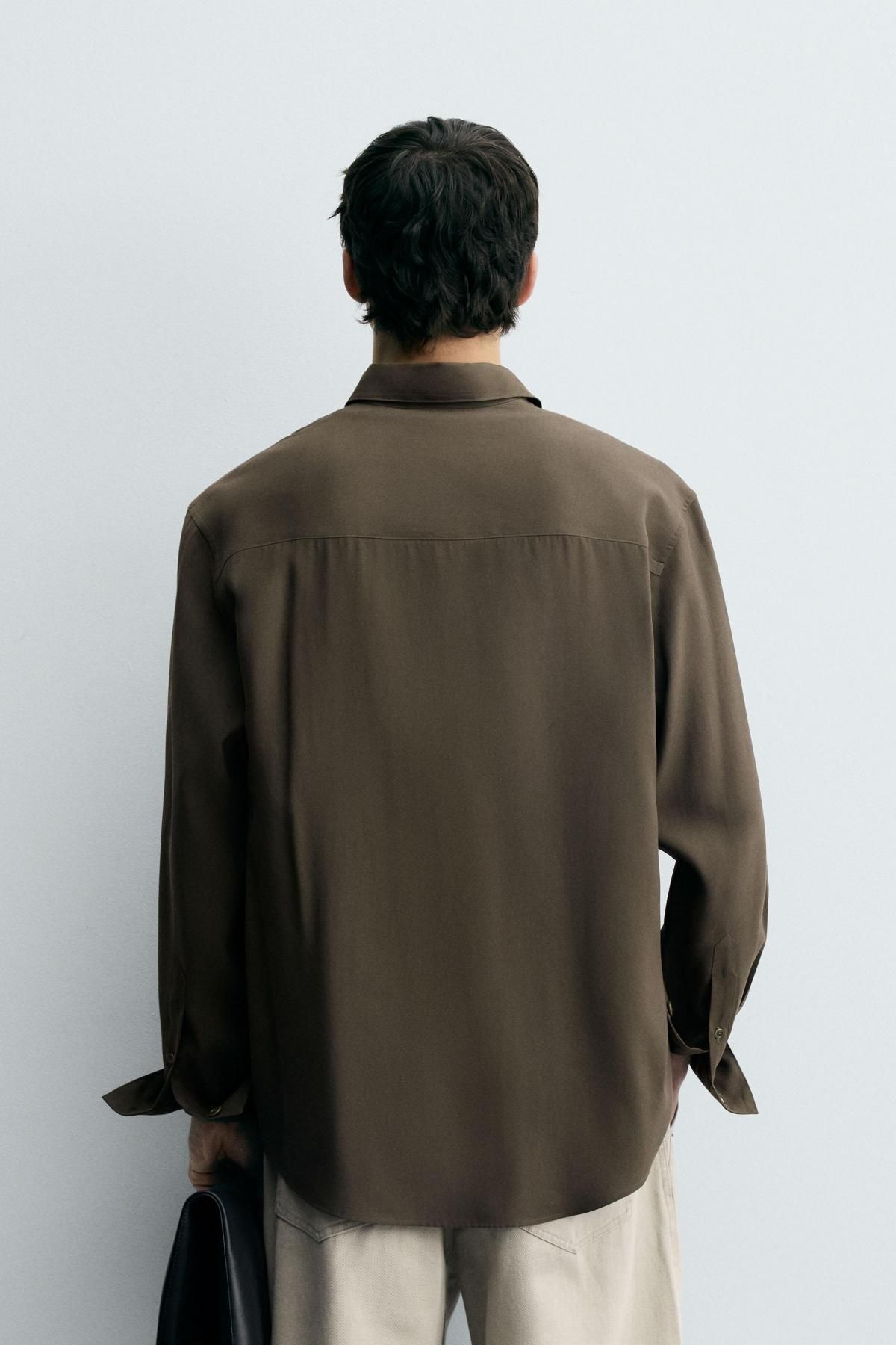 자라 모달 블렌드 릴렉스핏 플루이드 긴팔 셔츠 5948/519 KHAKI - 상세 이미지 4