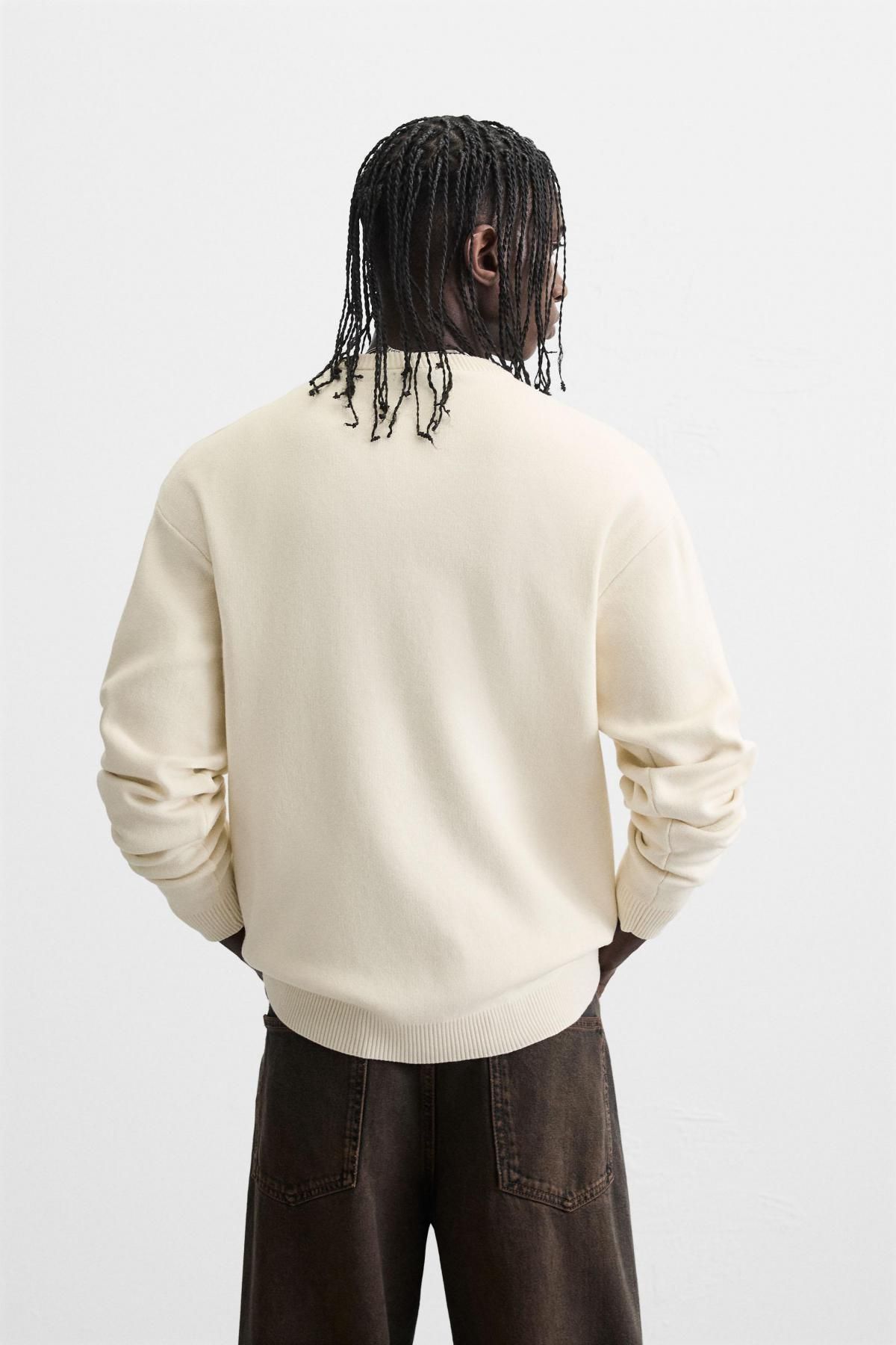 자라 텍스처 아이보리 소프트 라운드 니트 스웨터 5755/325 OYSTER-WHITE - 상세 이미지 4