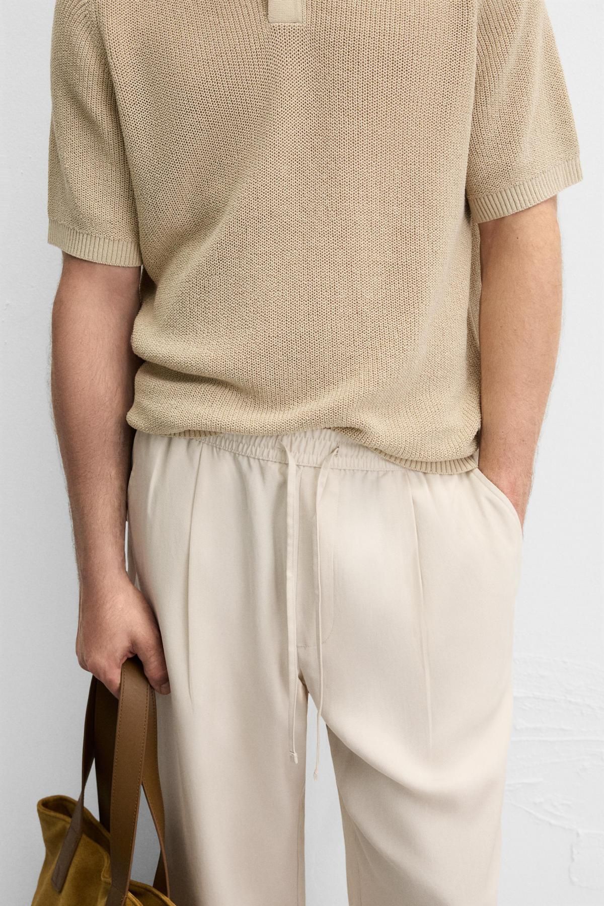 자라 테크니컬 릴랙스핏 라이오셀 와이드 팬츠 4391/310 BEIGE - 상세 이미지 5