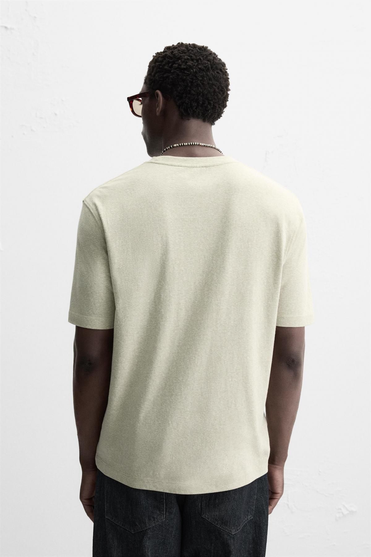 자라 텍스처 레귤러핏 라운드 반팔 티셔츠 9240/417 GREEN MARL - 상세 이미지 4