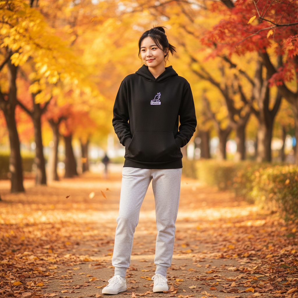 캉골 후드티 남녀공용 커플 로고 블랙, L - 상세 이미지 2