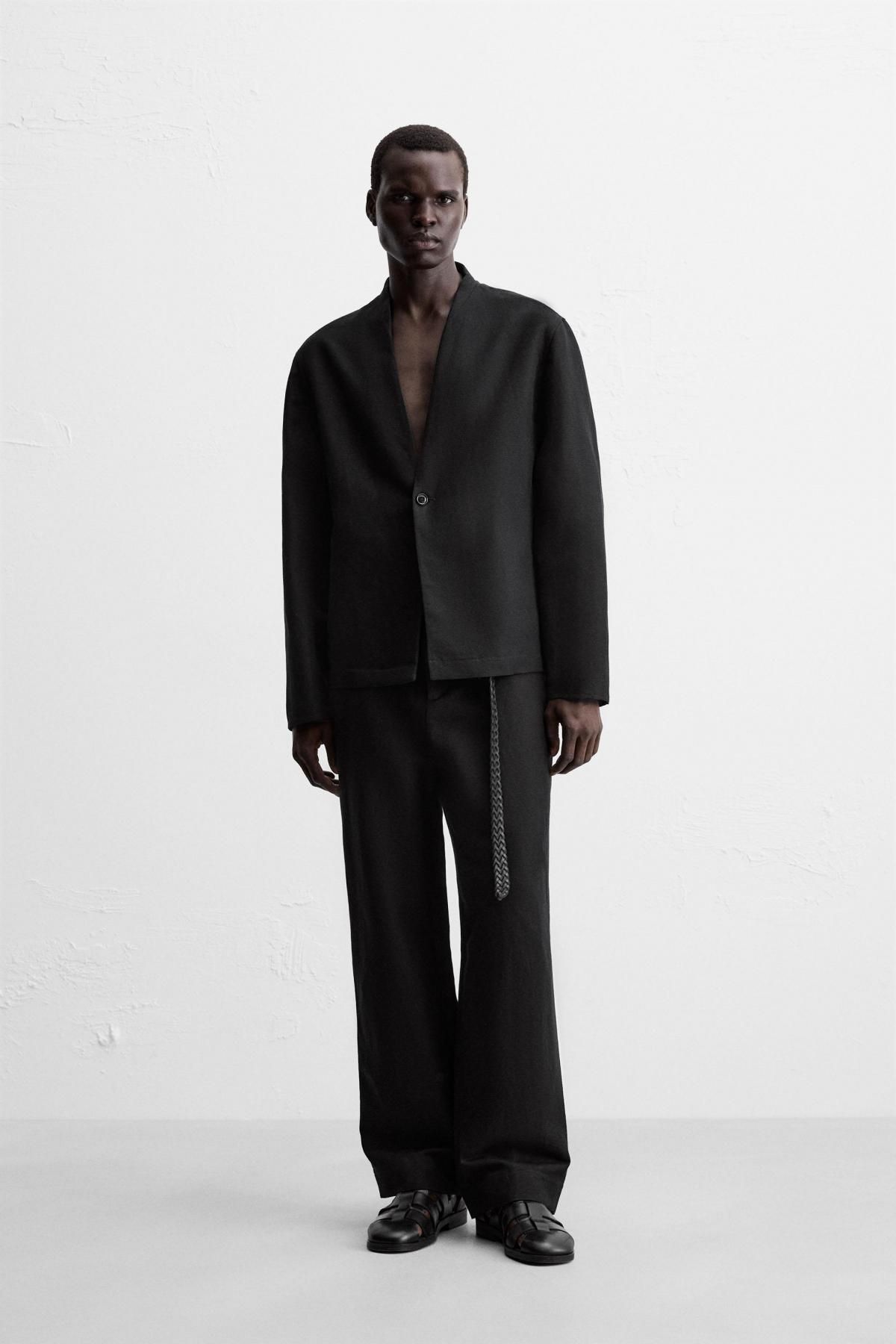 자라 블랙 릴렉스핏 코튼 리넨 수트 팬츠 5766/237 BLACK - 상세 이미지 2