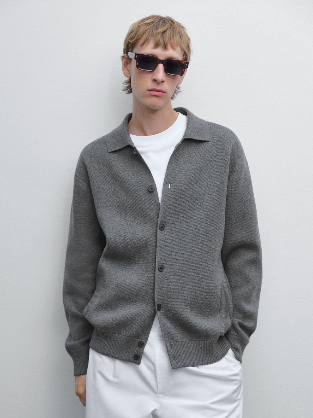 마시모두띠 라이트그레이 100 코튼 니트 가디건 1036/201 MEDIUM GREY - 상세 이미지 3