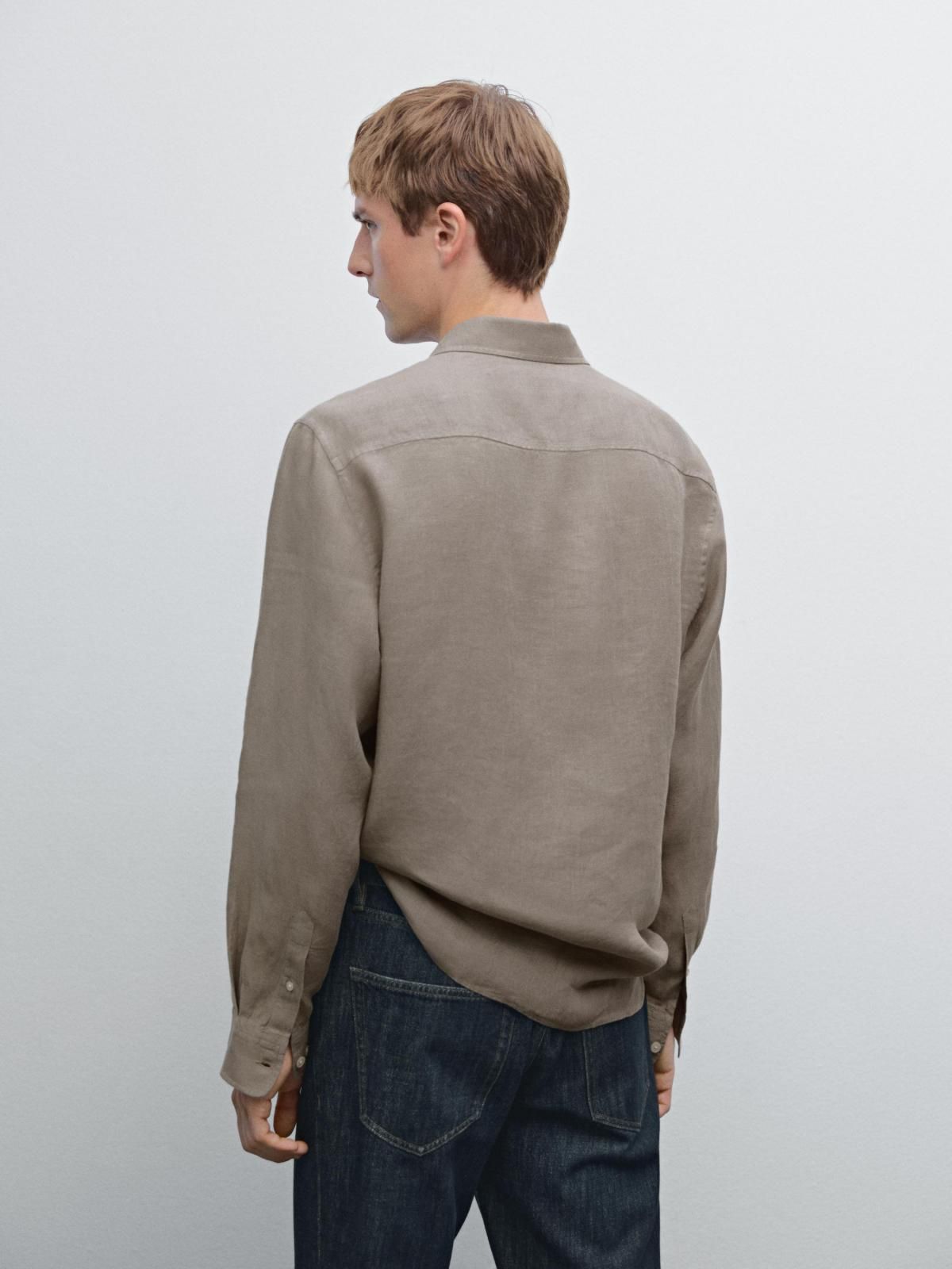 마시모두띠 리넨 베이직 클래식 포켓 디테일 긴팔 셔츠 1751/777 TAUPE GREY - 상세 이미지 4
