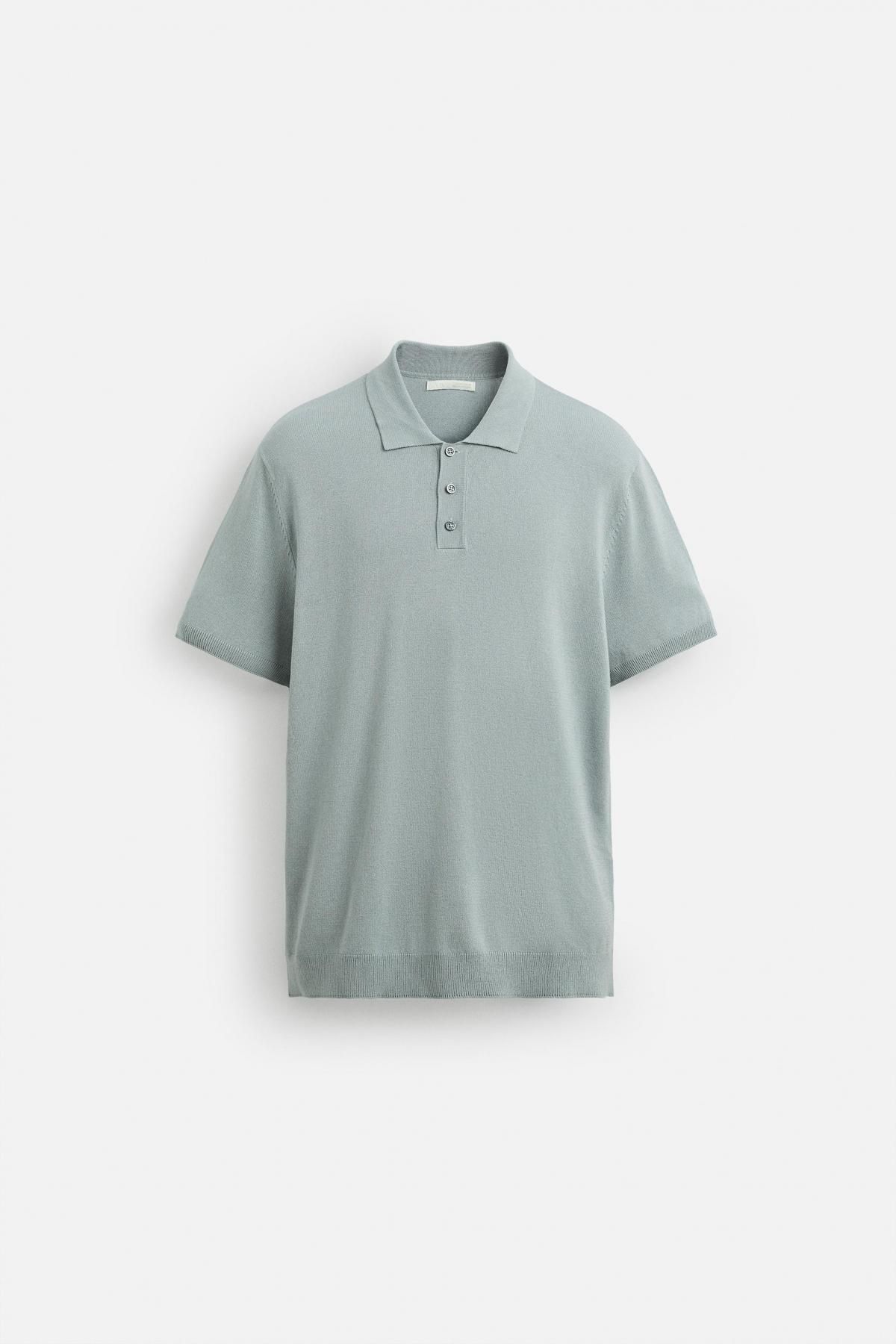 자라 미니멀 비스코스 블렌드 니트 반팔 폴로셔츠 0304/407 GREY / BLUE - 상품 이미지