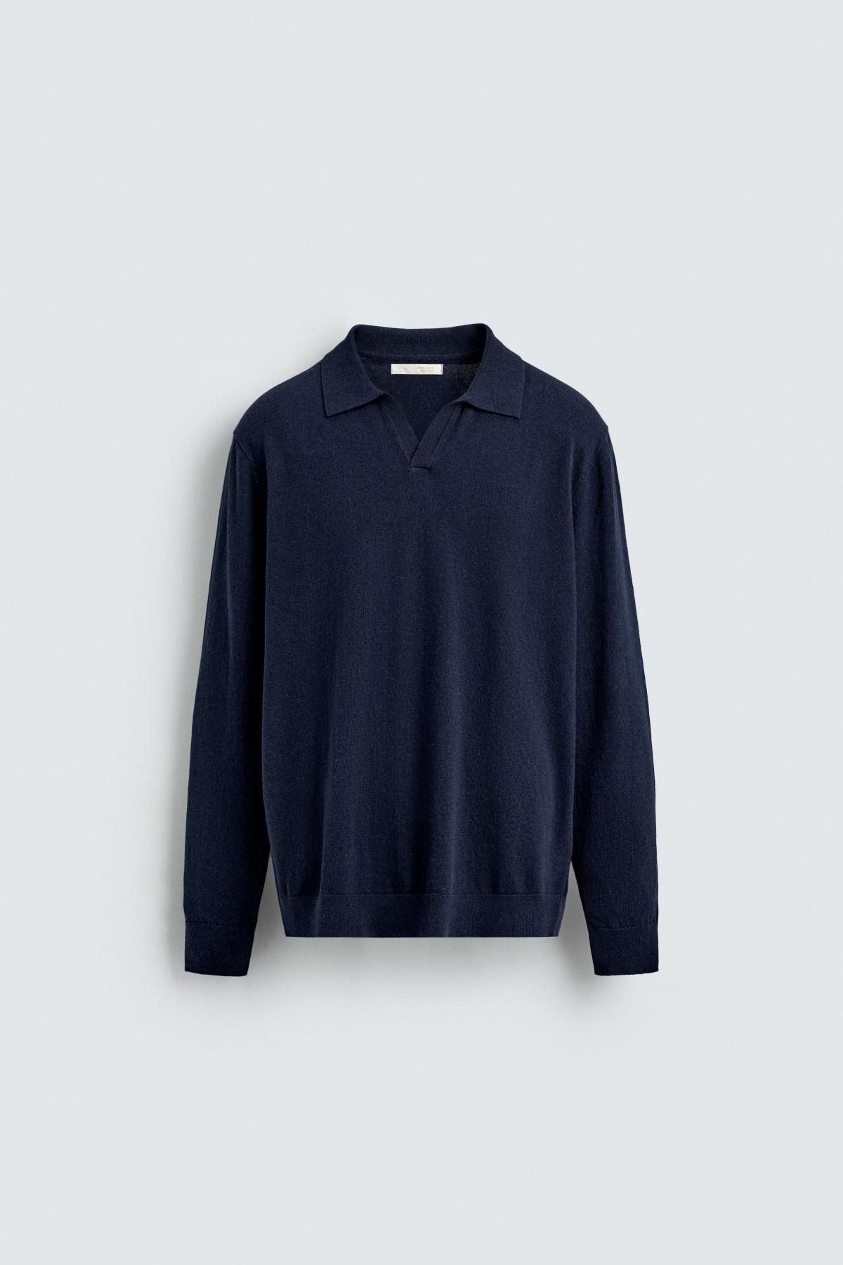 자라 테크니컬 텍스처 네이비 긴팔 니트 폴로셔츠 3920/573 NAVY BLUE - 상품 이미지