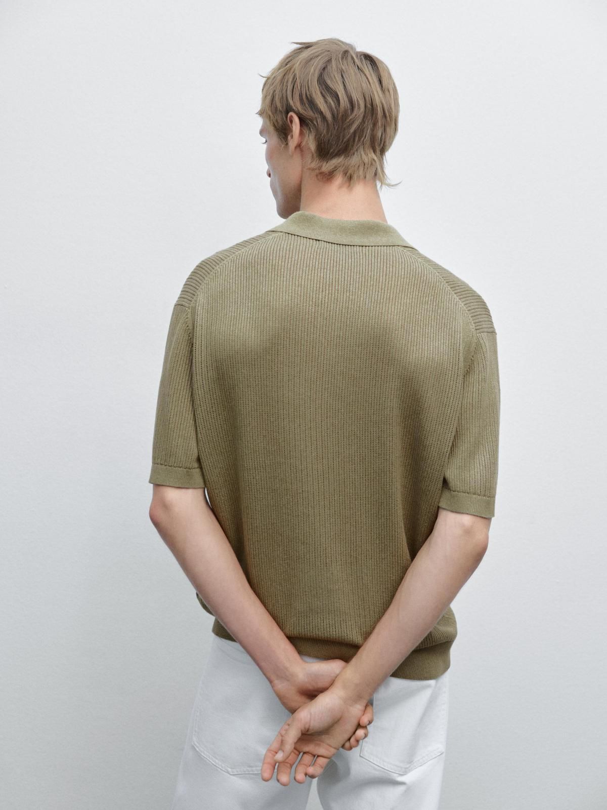 마시모두띠 오픈워크 브이넥 니트 반팔 폴로 셔츠 0998/206 MARINE GREEN - 상세 이미지 4