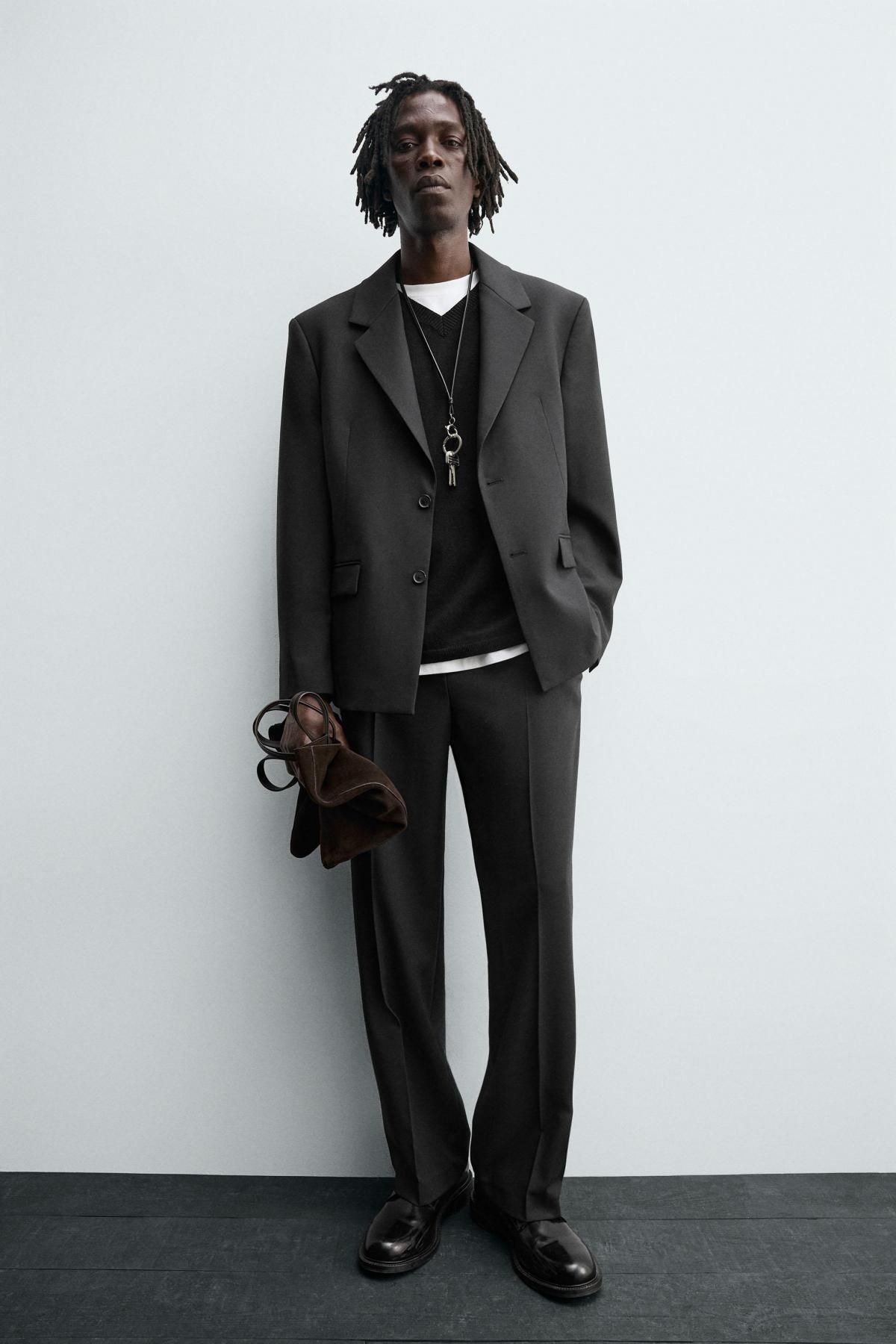 자라 울 블렌드 스트레이트 수트 팬츠 6608/791 BLACK - 상세 이미지 5