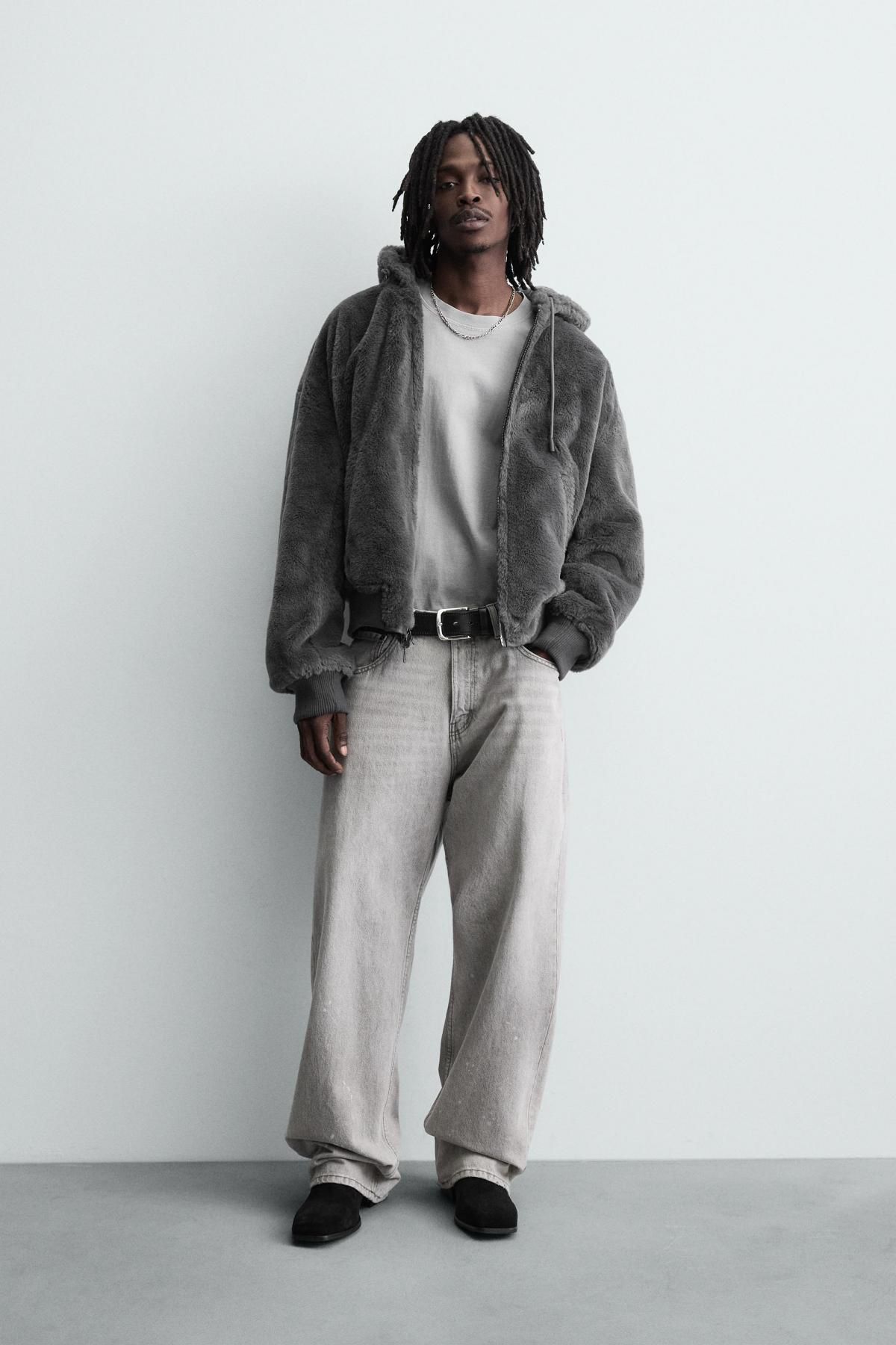 자라 리버서블 페이크 레더 후드 집업 점퍼 0993/401 ANTHRACITE GREY - 상세 이미지 2