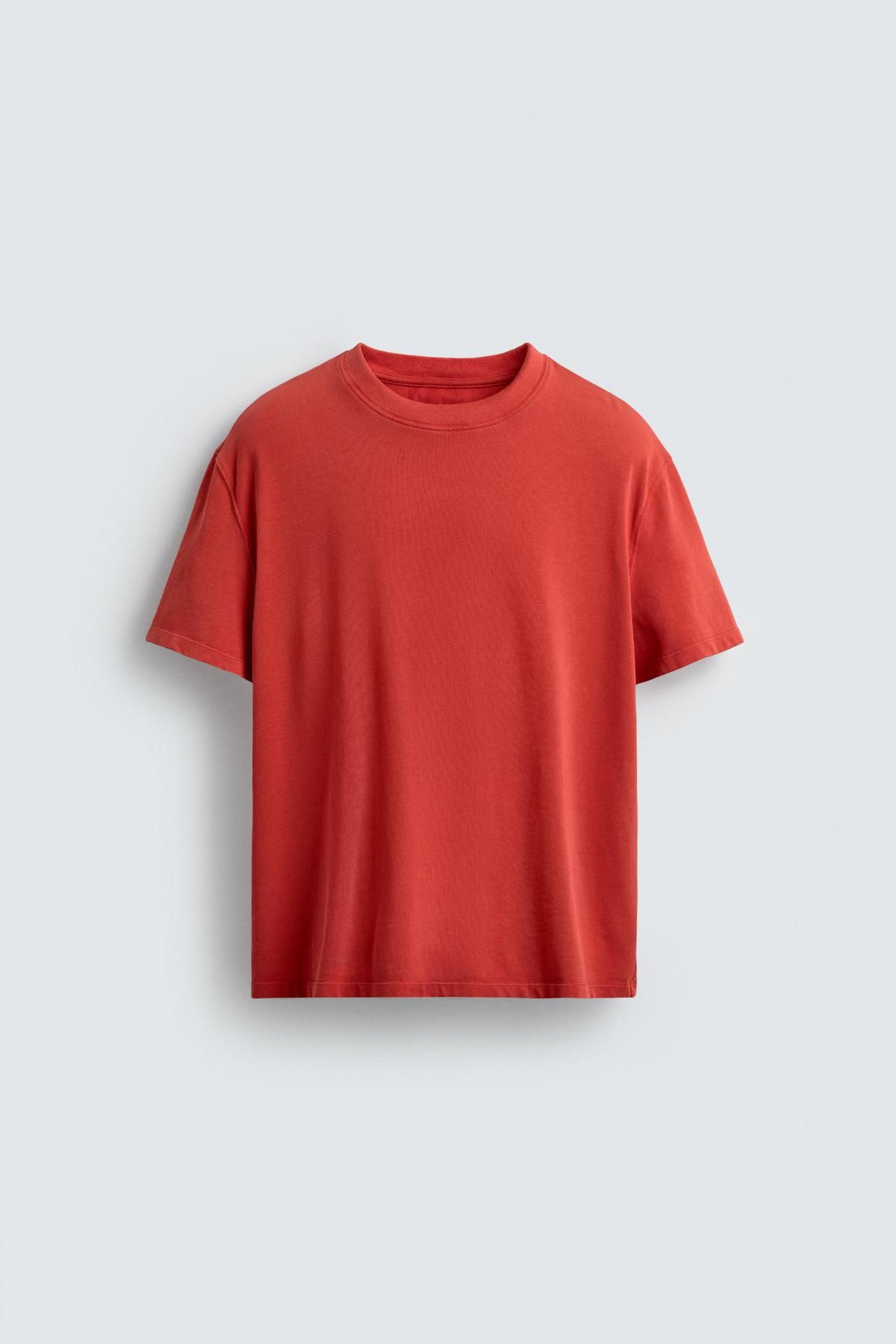 자라 레드 크롭 베이직 컴팩트 코튼 반팔 티셔츠 4805/325 RED - 메인 이미지