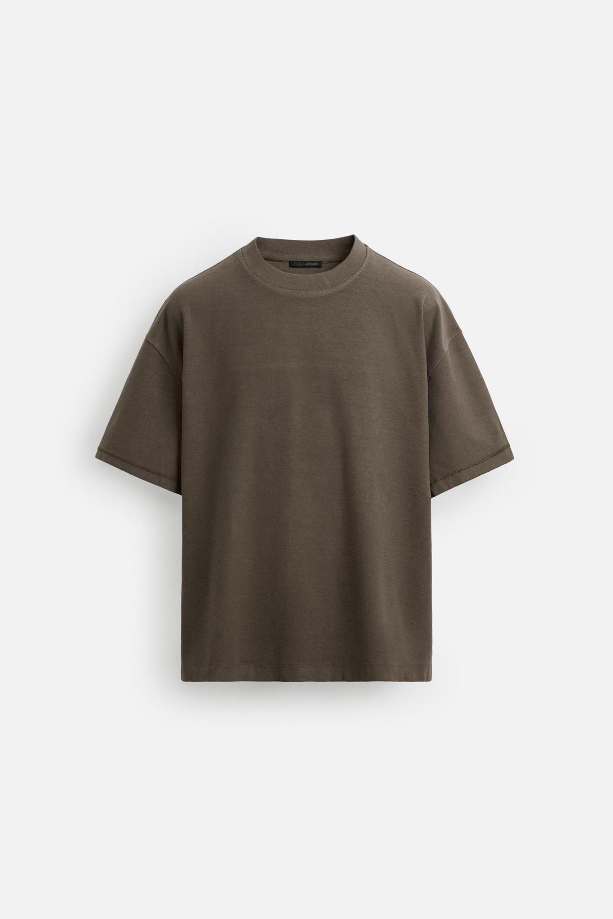 자라 헤비웨이트 텍스처 코튼 반팔 티셔츠 0526/430 BROWN - 메인 이미지