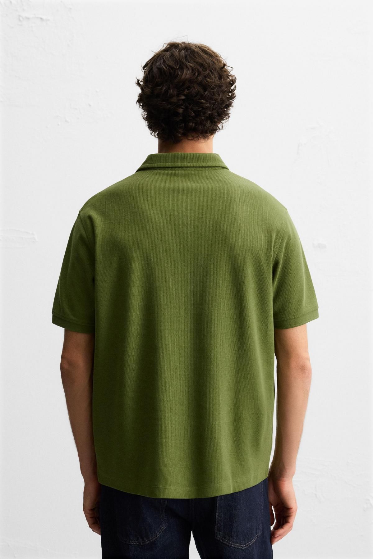 자라 베이직 텍스처 올리브 반팔 폴로셔츠 4092/400 INTENSE GREEN - 상세 이미지 4