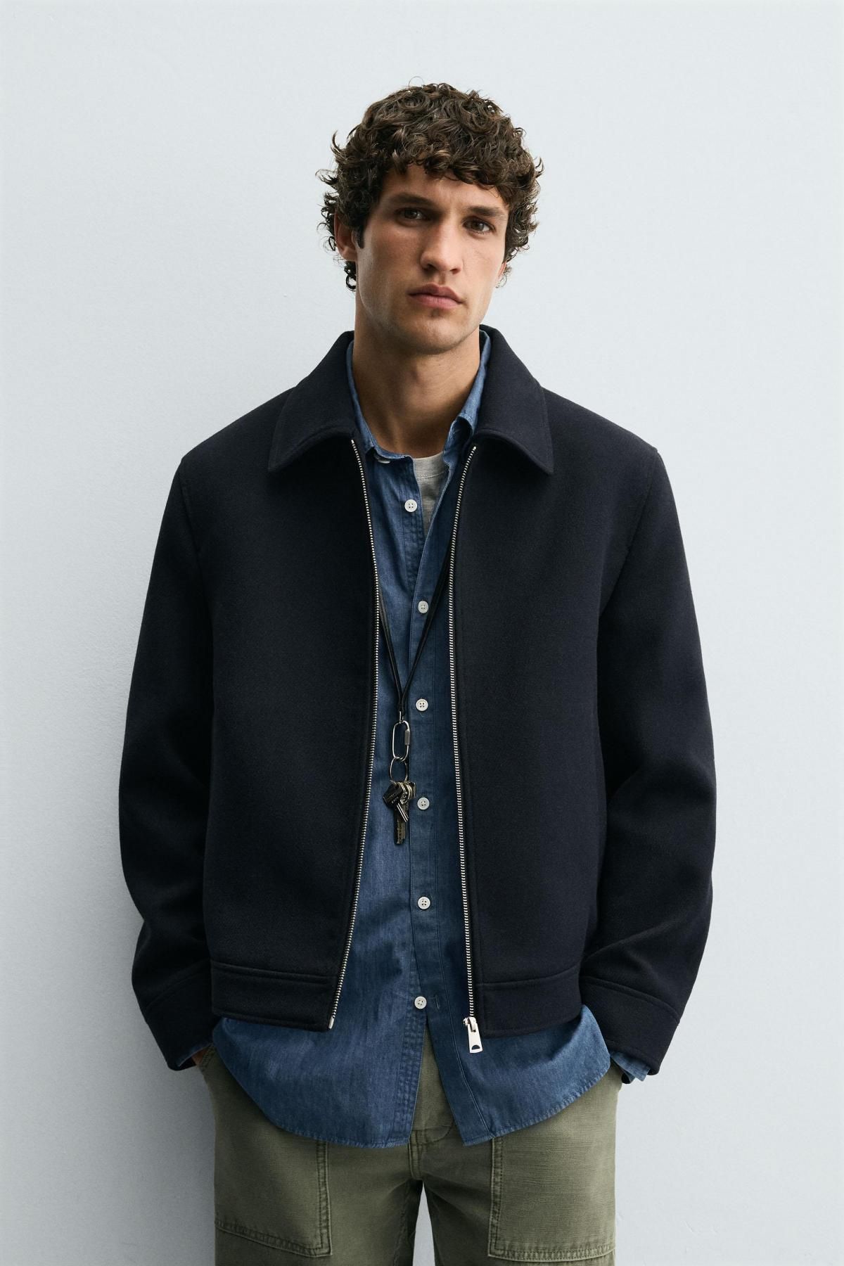 자라 미니멀 울 이펙트 집업 재킷 3286/200 NAVY BLUE - 상세 이미지 3
