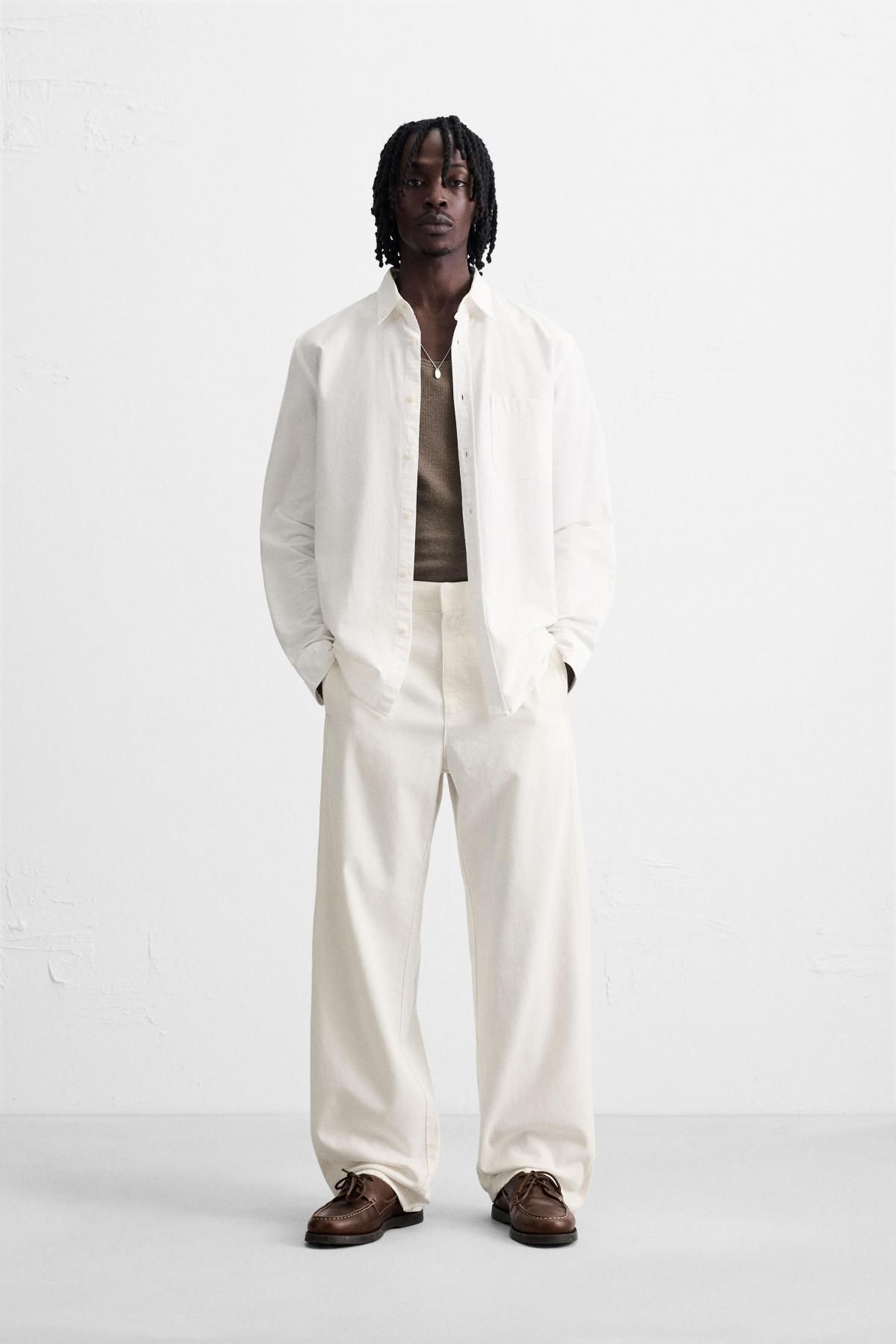 자라 와이드핏 코튼 헴프 치노 팬츠 9942/350 WHITE - 상세 이미지 2