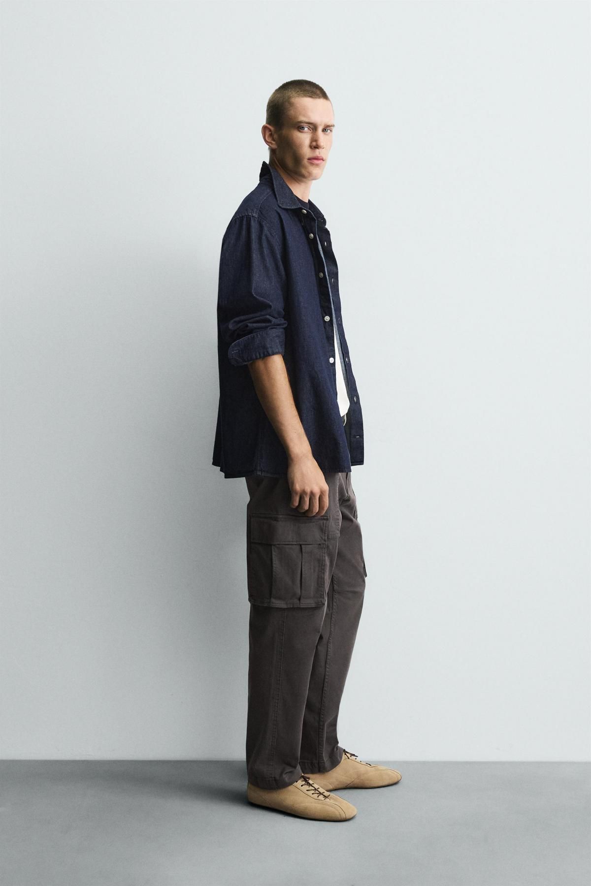 자라 테크니컬 스트레치 코튼 워시드 와이드 카고 팬츠 0108/310 DARK GREY - 상세 이미지 5