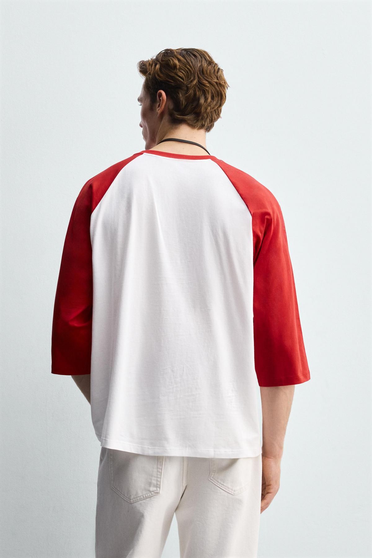 자라 베이스볼 컬러블록 래글런 7부 티셔츠 5644/370 WHITE / RED - 상세 이미지 4
